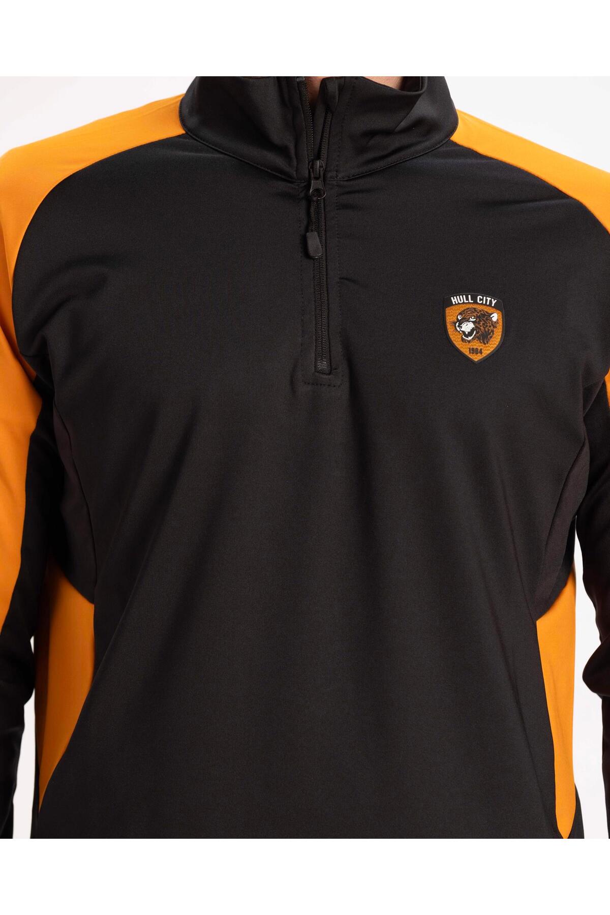 Hull City Logo 1/4 Zip Sweatshirt Erkek Siyah Sweatshirt görsel 2