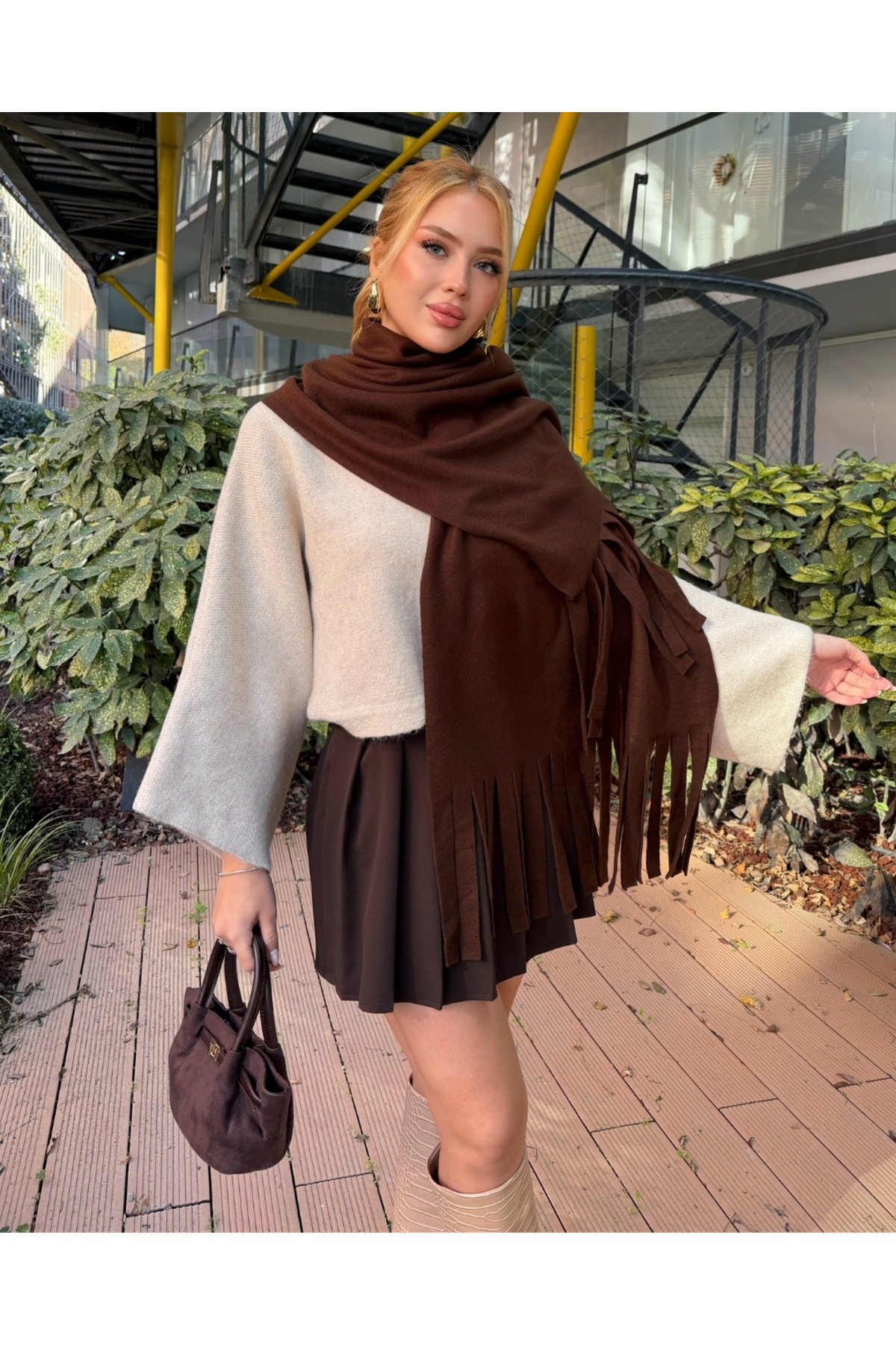 deqfashion Kadın Acı Kahve Polar Atkı Şal | Hediyelik & Şık Atkı görsel 2