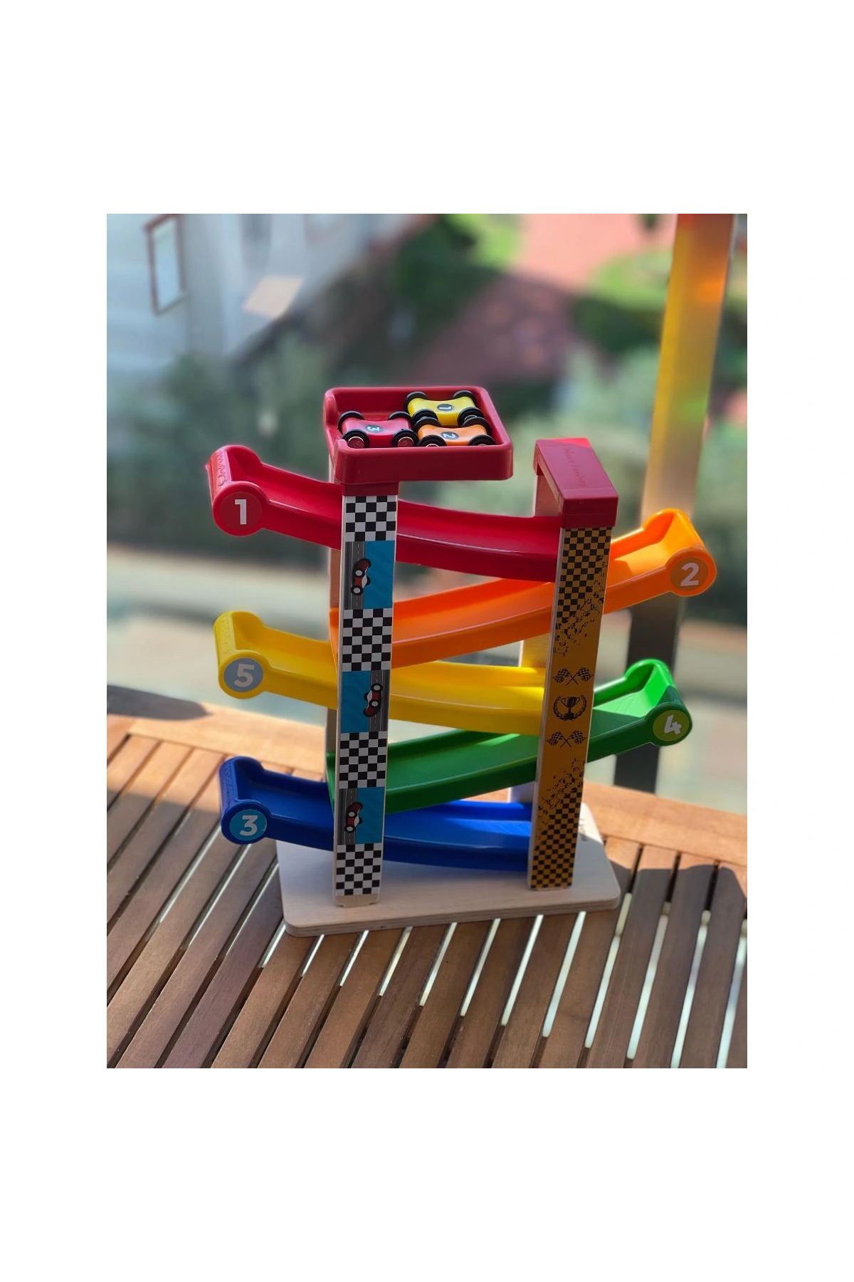 Genel Markalar Rampax 5 Montessori Ahşap Yarış Arabalı Otopark Oyun fotoğrafı 2 (önizleme)