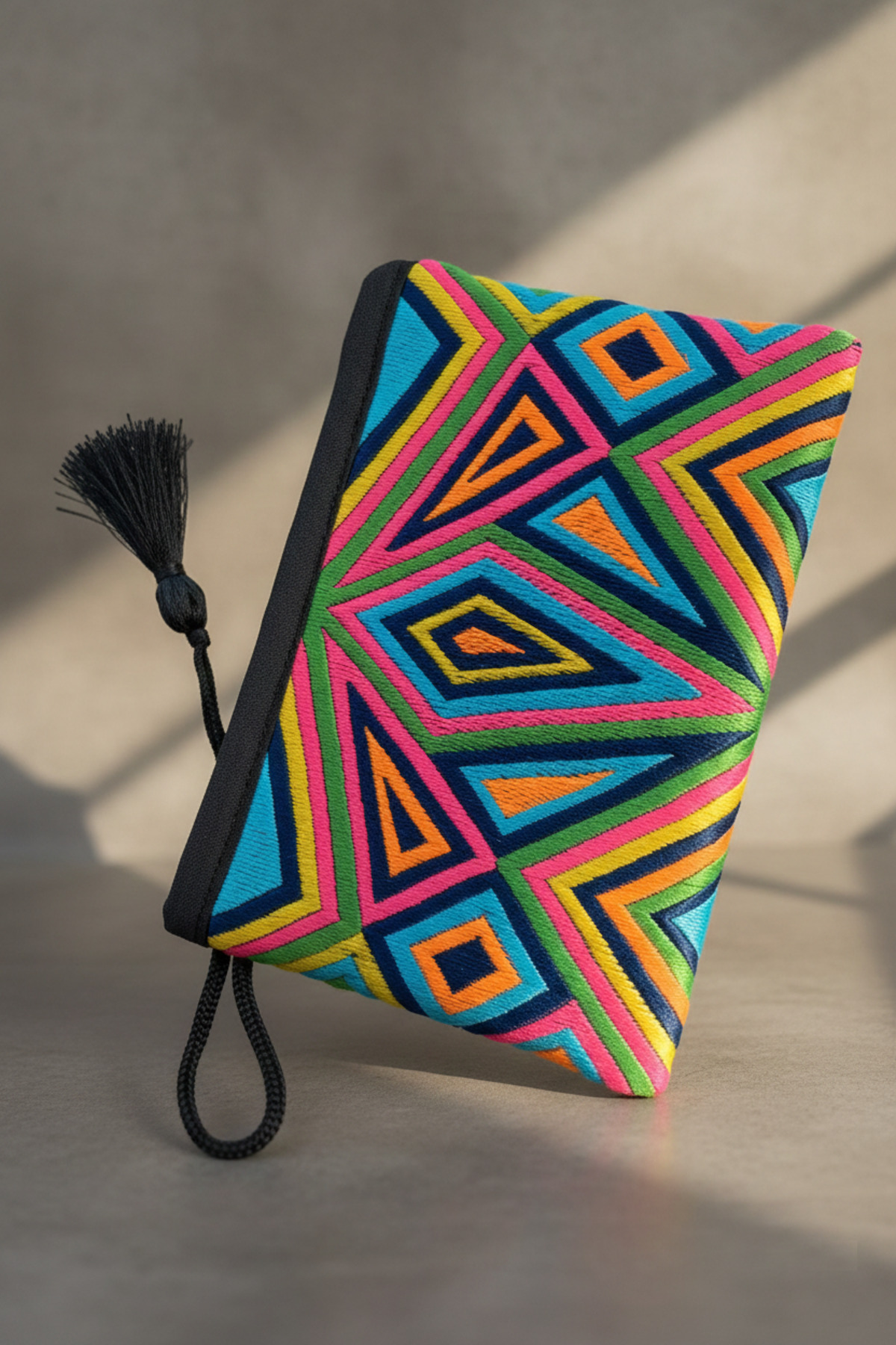 FANTASTIC  El Yapımı Renkli Otantik Tribal Desenli Mini Çanta Bozuk Para Anahtar Kartlık Cüzdan (14.5x10 cm) - Görsel 3