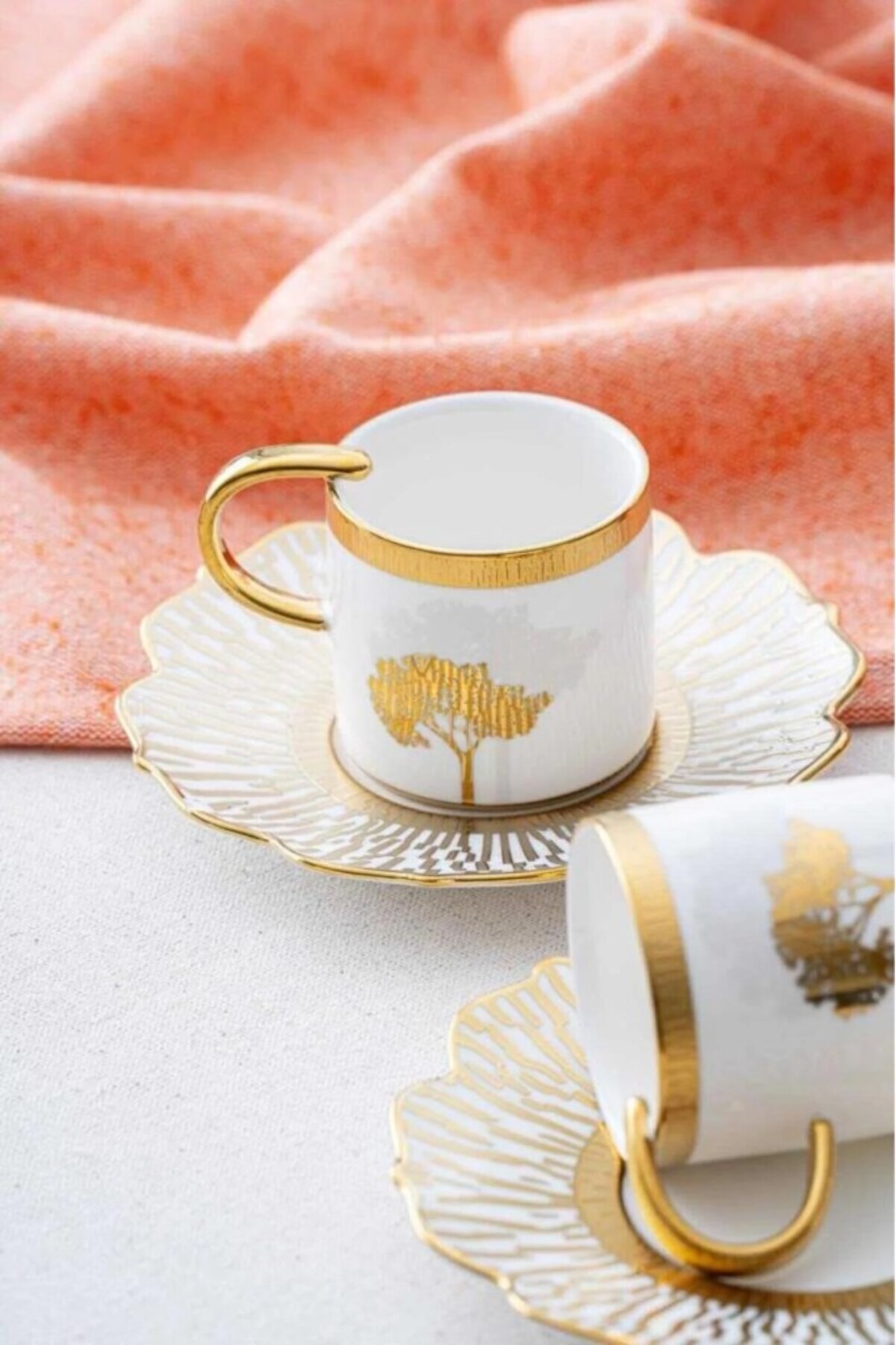 ACAR Hxf-06800 Hadeon Porselen 6 Lı Kahve Fincan Takımı Altın