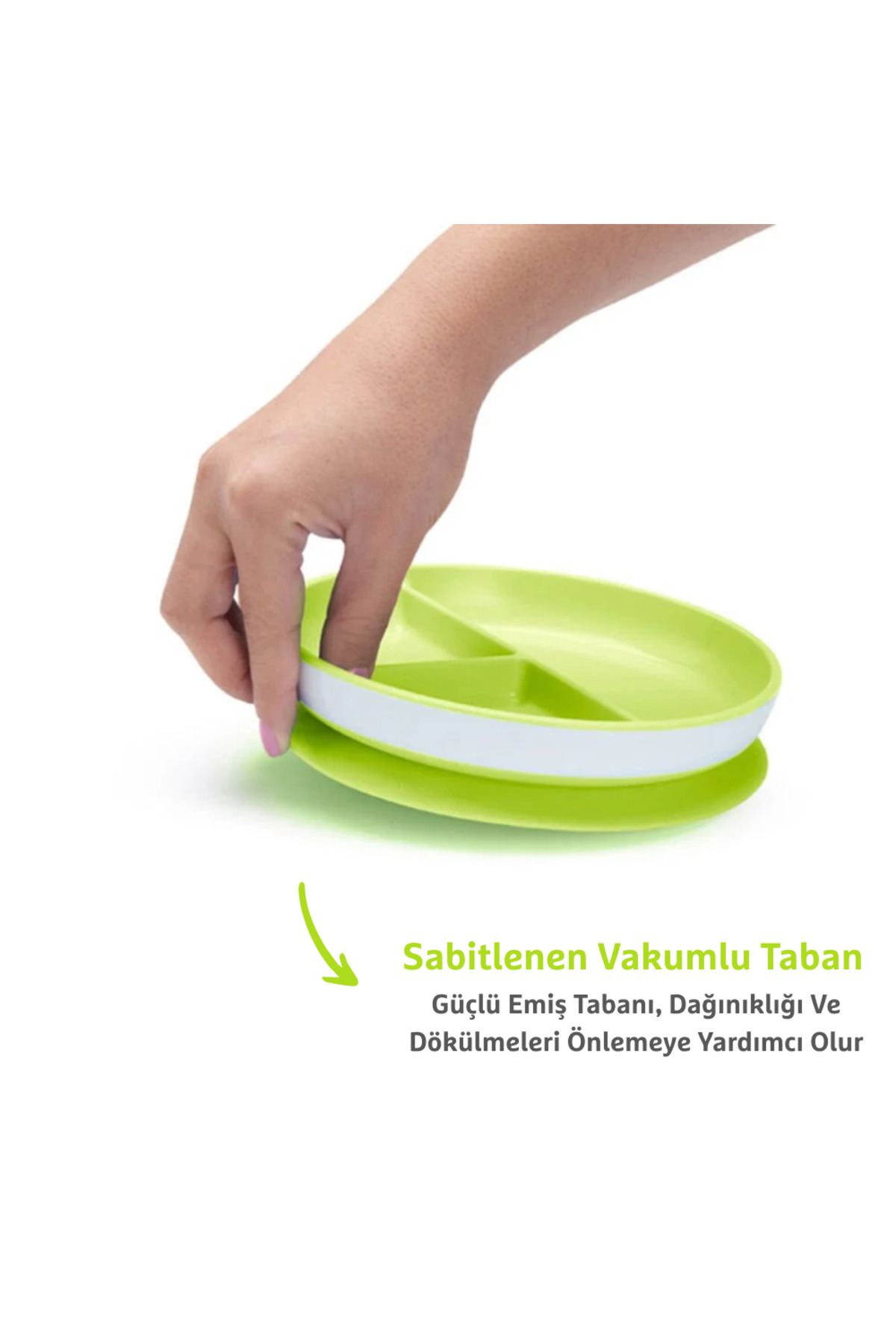 Munchkin Sabit Vakumlu Beslenme Tabağı | 6 Ay+, 3 Bölmeli, BPA İçermez, Yeşil – 1 Adet fotoğrafı 2 (önizleme)