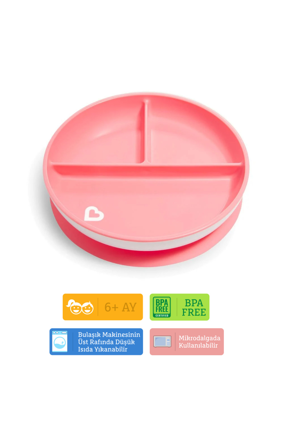 Munchkin Sabit Vakumlu Beslenme Tabağı | 6 Ay+, 3 Bölmeli, BPA İçermez, Pembe– 1 Adet fotoğrafı 4 (önizleme)