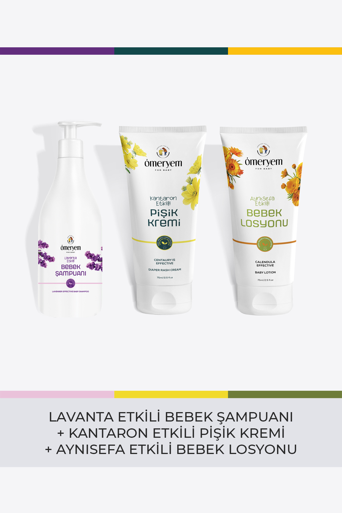 OMERYEM Üçlü Set - Şampuan 330ml - Pişik Kremi 75ml - Bebek Losyonu 75ml fotoğrafı 2 (önizleme)