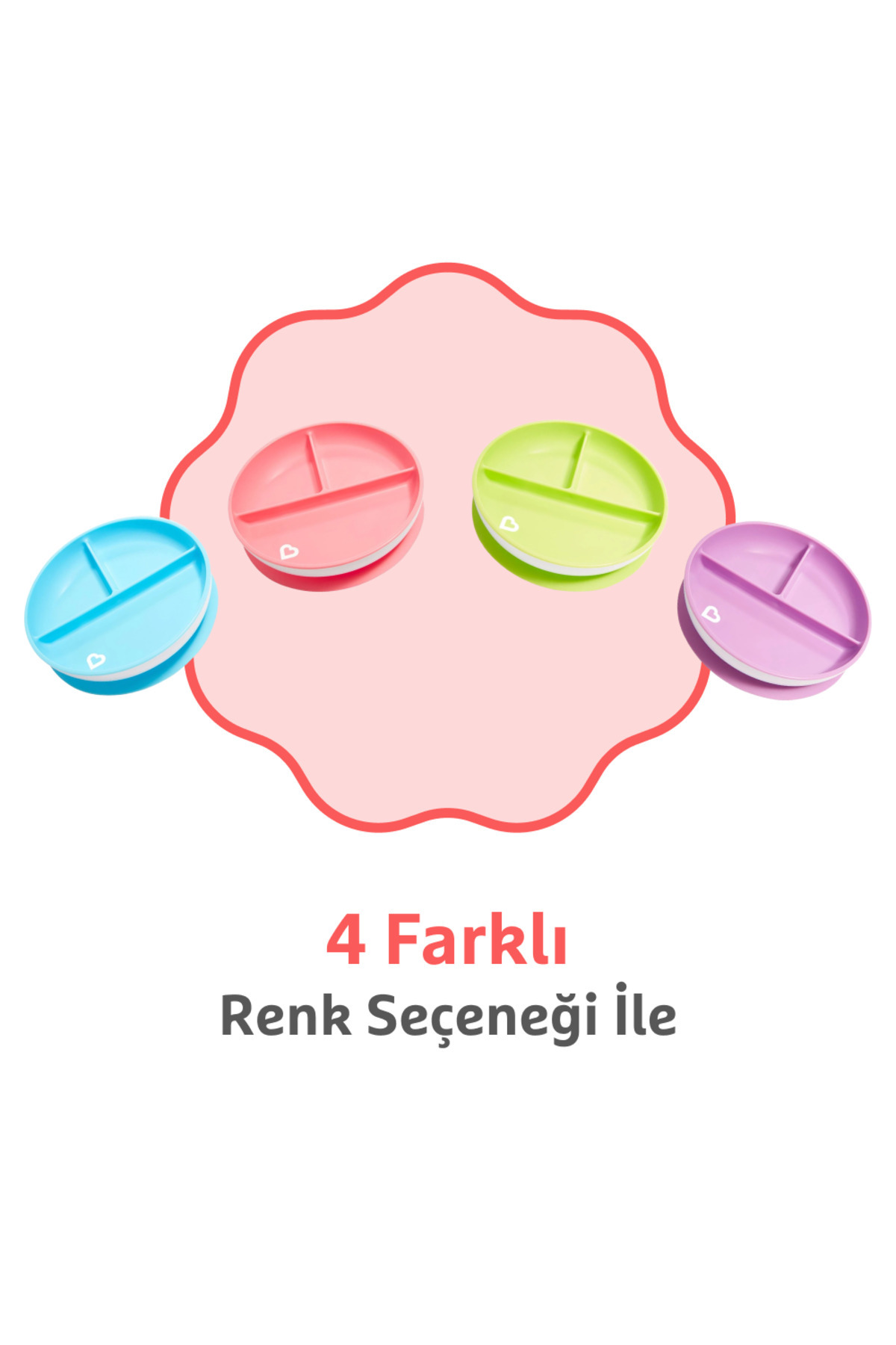 Munchkin Sabit Vakumlu Beslenme Tabağı | 6 Ay+, 3 Bölmeli, BPA İçermez, Pembe– 1 Adet fotoğrafı 6 (önizleme)