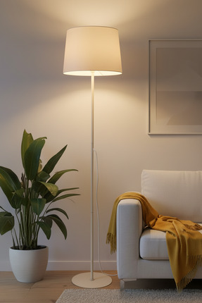 Marrien Cora Krem Metal Ayaklı Bohem Lambader 145 cm Kumaş Başlıklı Salon Yat...