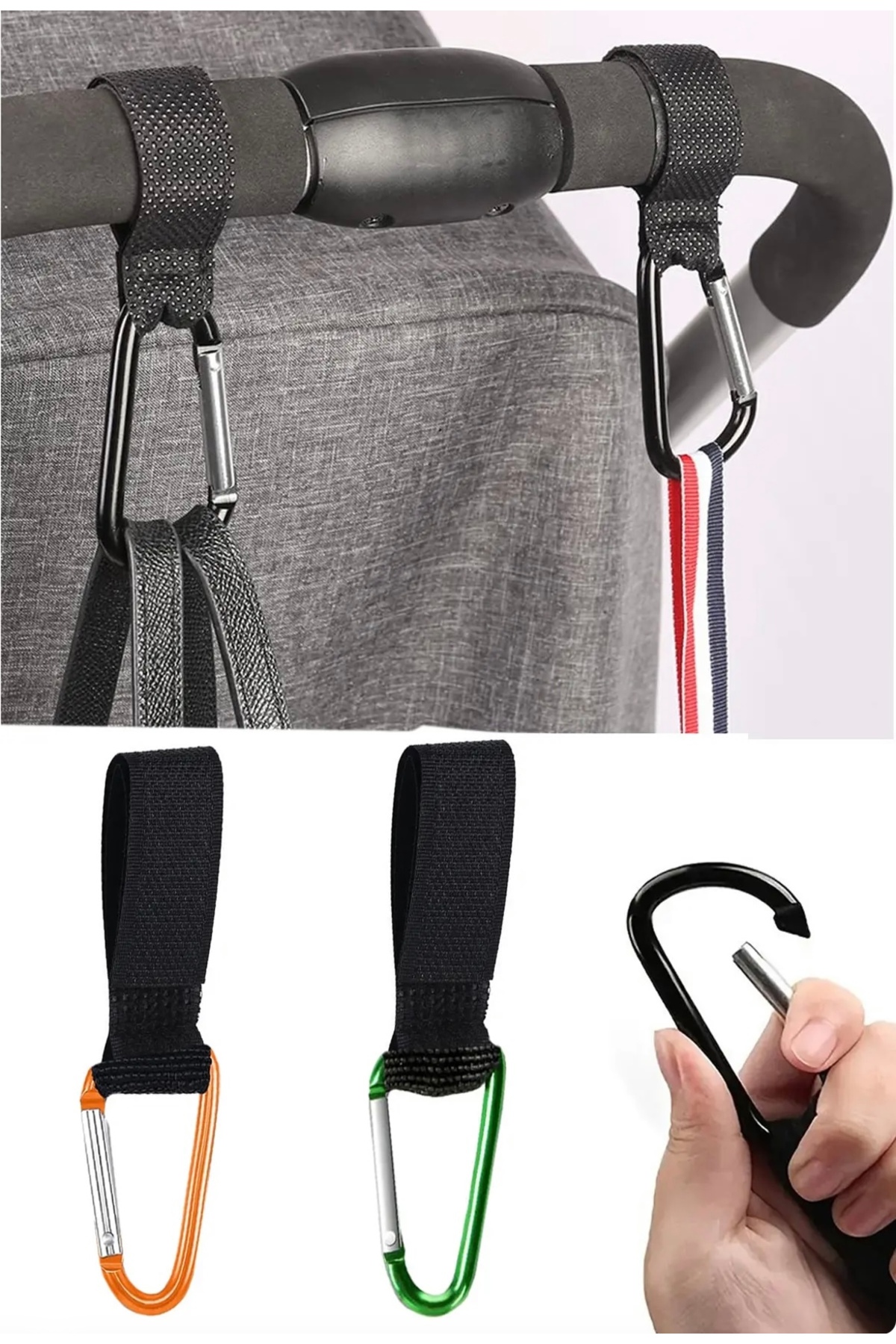 yamanticaret Puset Kancası Bebek Arabası Askı Aparatı 8 Cm Karabina'lı fotoğrafı 3 (önizleme)