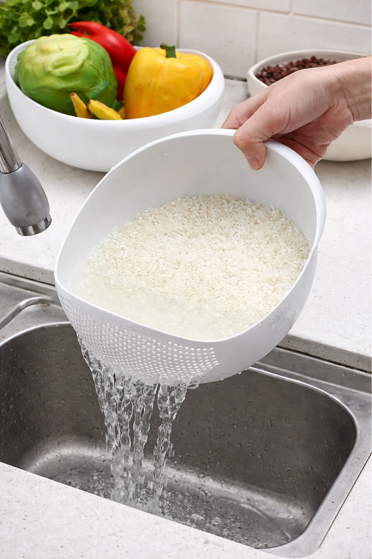 Melkan Home 3 Litre Pirinç Süzgeci ve Makarna Süzgeci – Çok Amaçlı Mutfak Süzme Kabı | BPA İçermez Geniş Hacimli