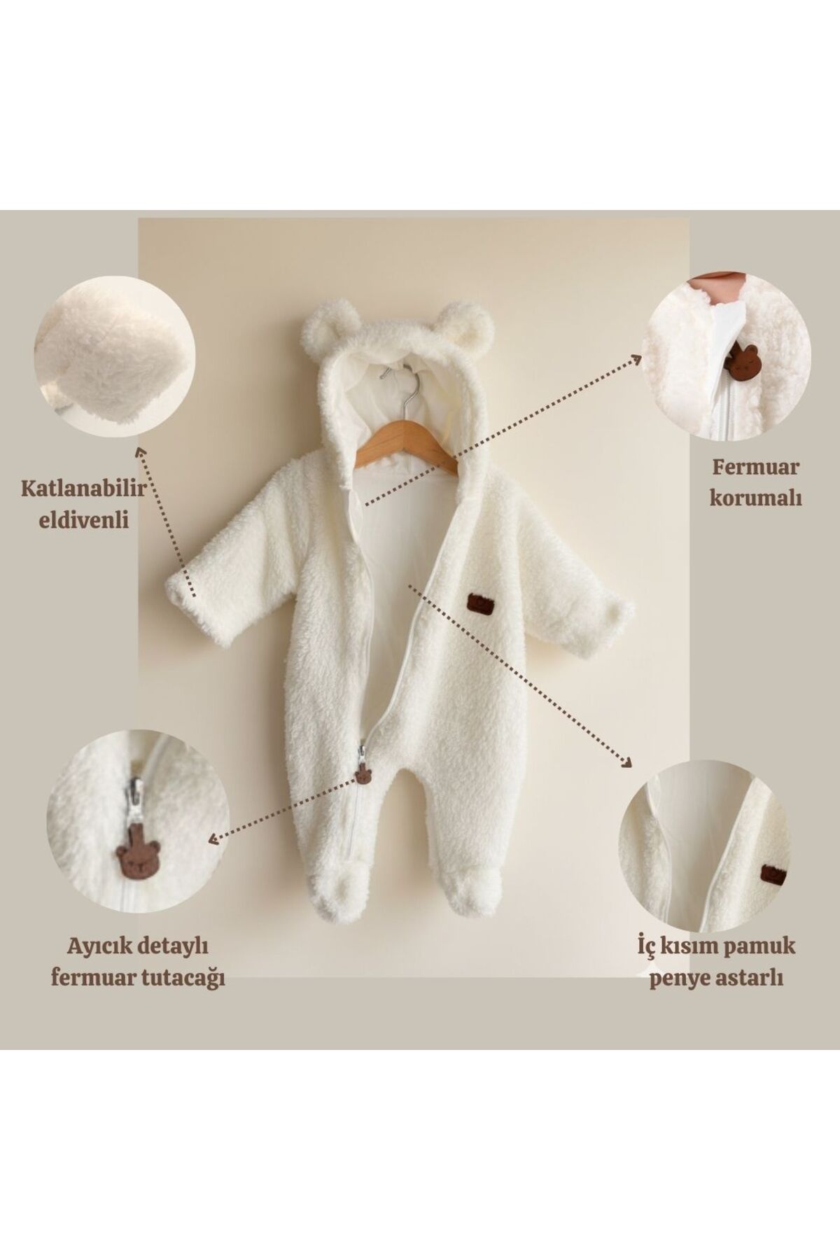 Kuarks Unisex Welsoft Pelüş Astarlı Kışlık Bebek Uyku Tulumu Bebek Tulumu Kendinden Eldivenli Bebek Tulumu fotoğrafı 3 (önizleme)