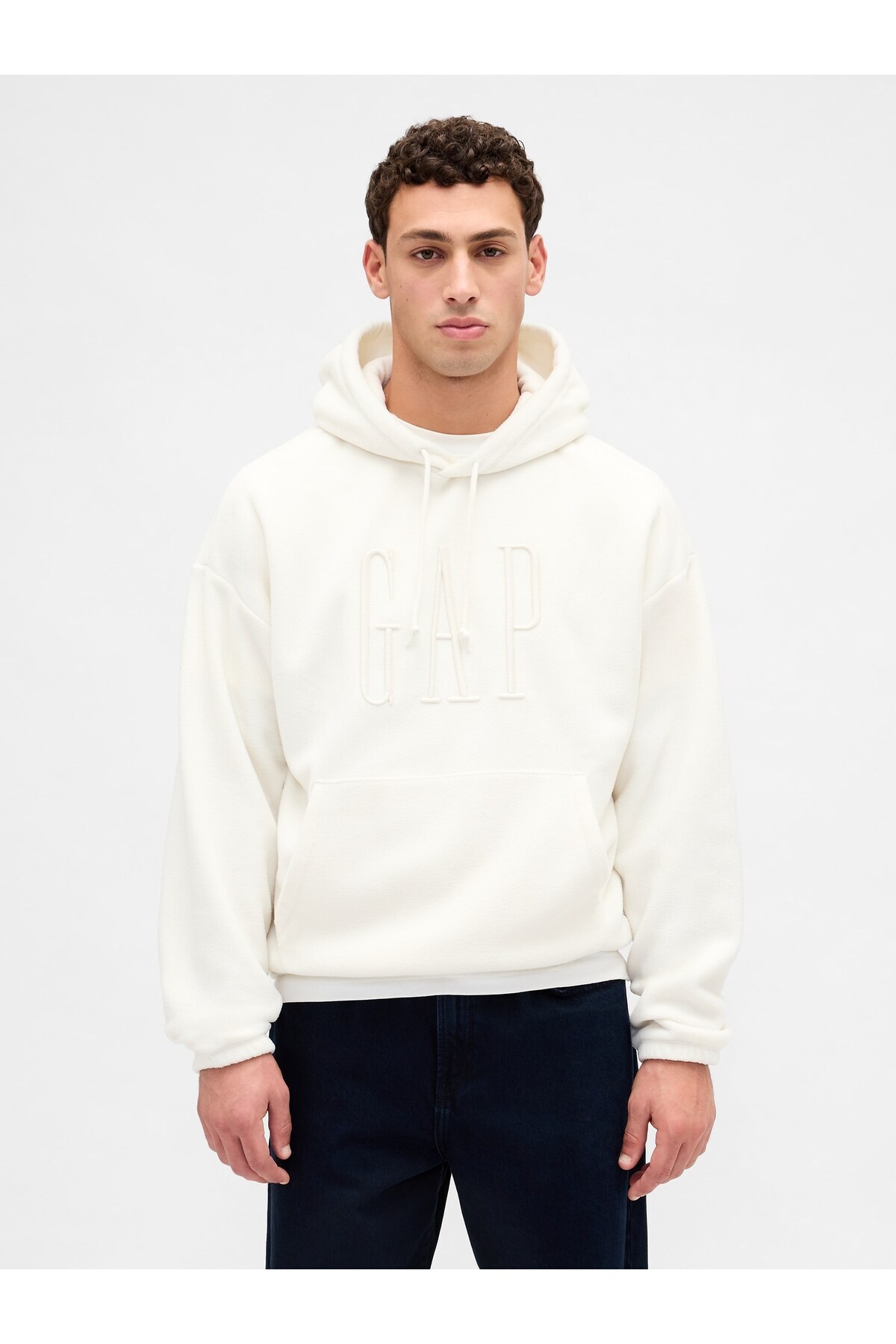 گپ سویشرت مردانه سایز بزرگ با لوگوی سفید مایل به کرم