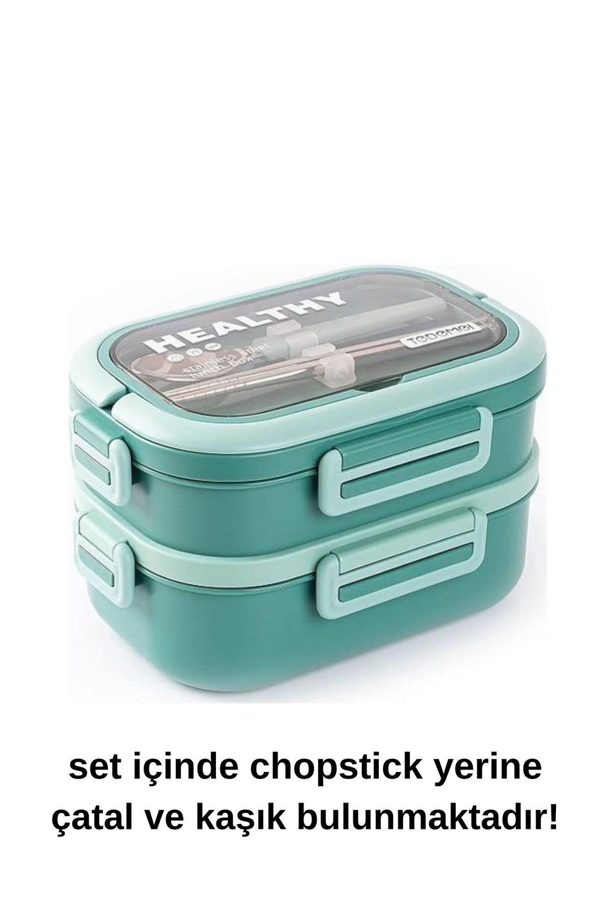 Treatment Stainless Steel Rectangular 2-Tier Chopstick and Spoon Food Transport Container 1.65l