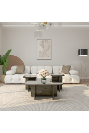 Mimore 3’lü Füme Renk Aynalı Orta Sehpa-Yan Sehpa Seti