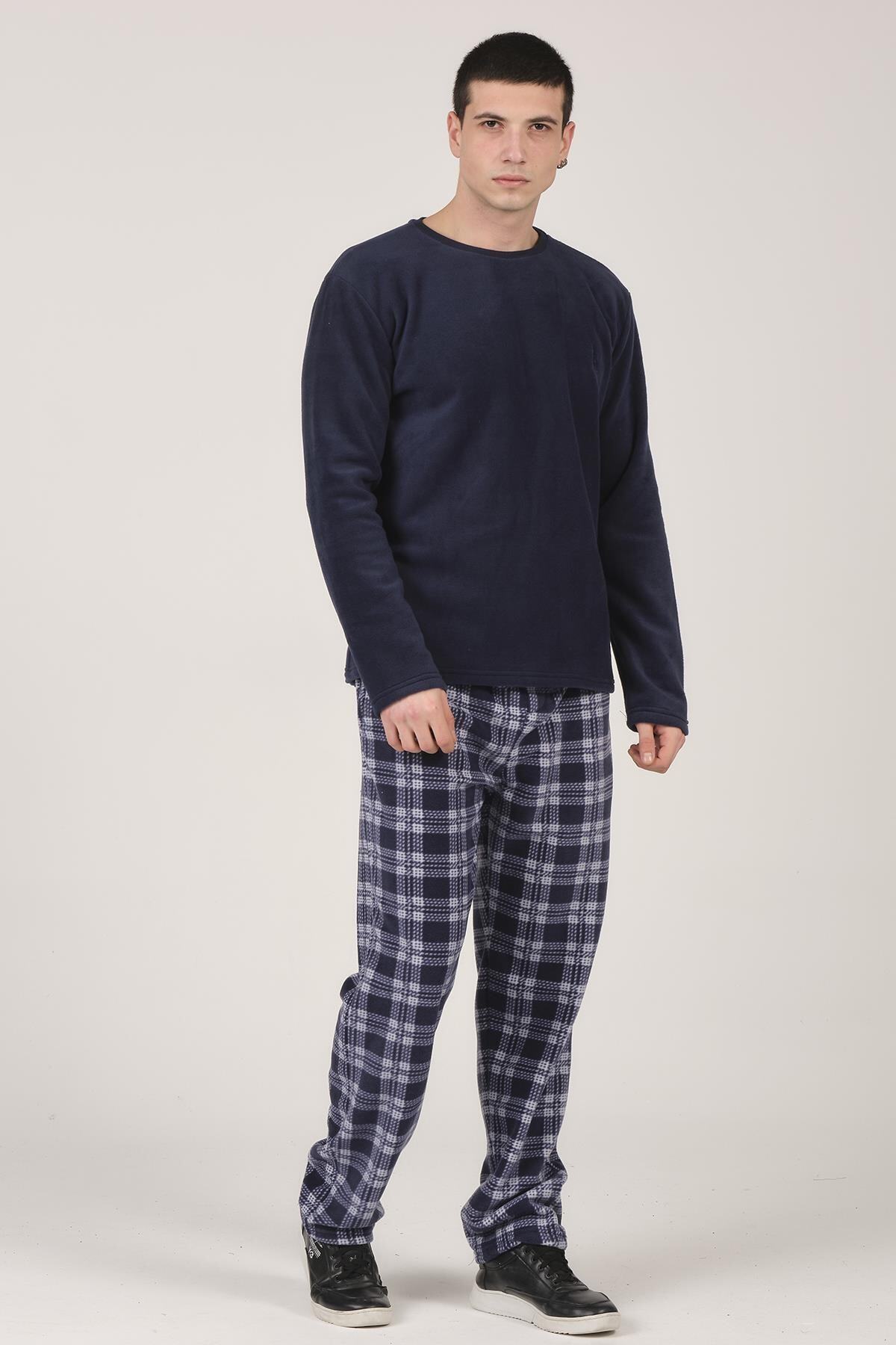 DOFİ Erkek Ekoseli Polar Pijama Takımı Rahat Kesim görsel 3