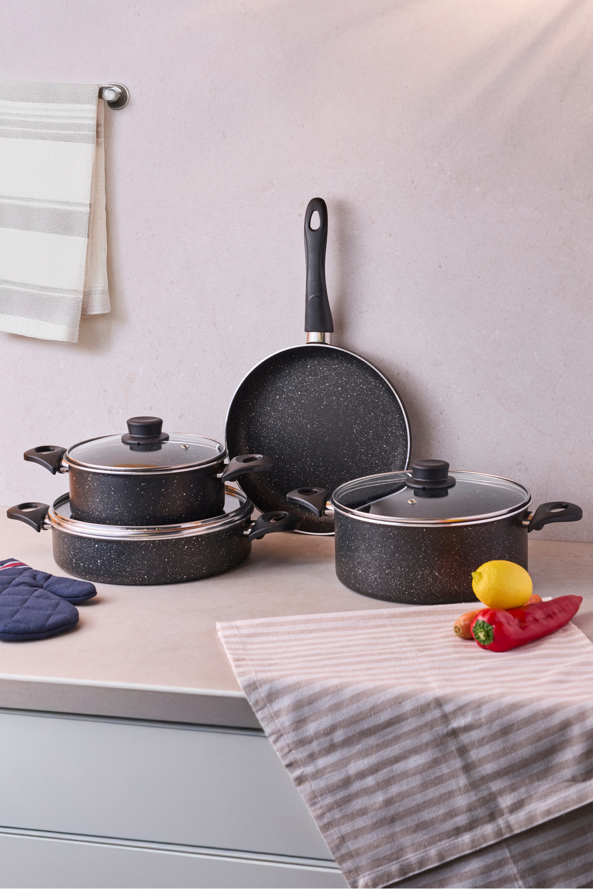 Perotti MasterGranito Black 7 Parça Tencere ve Tava Seti