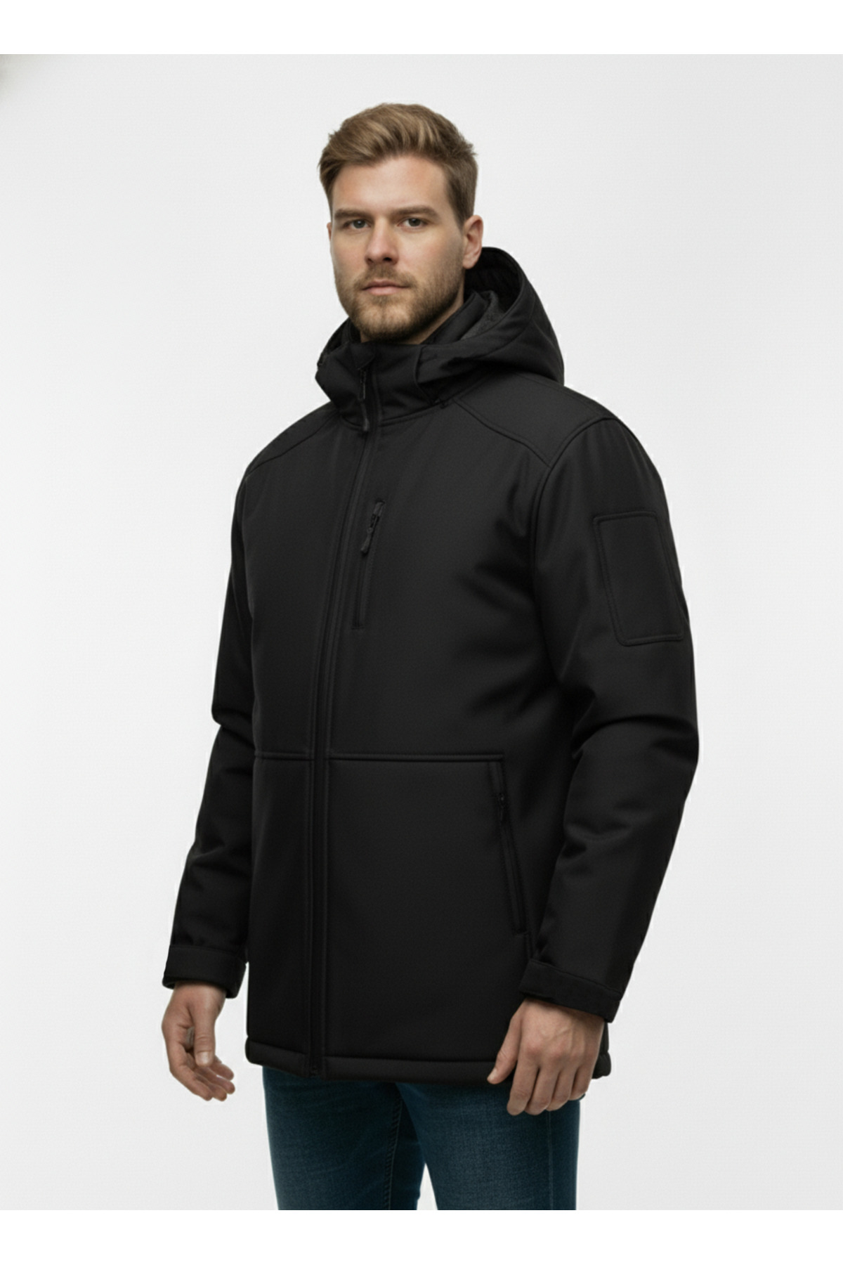 Lifeguard Büyük Beden Softshell Su Geçirmez Kapuşonlu Erkek Kaban 3XL-8L görsel 2