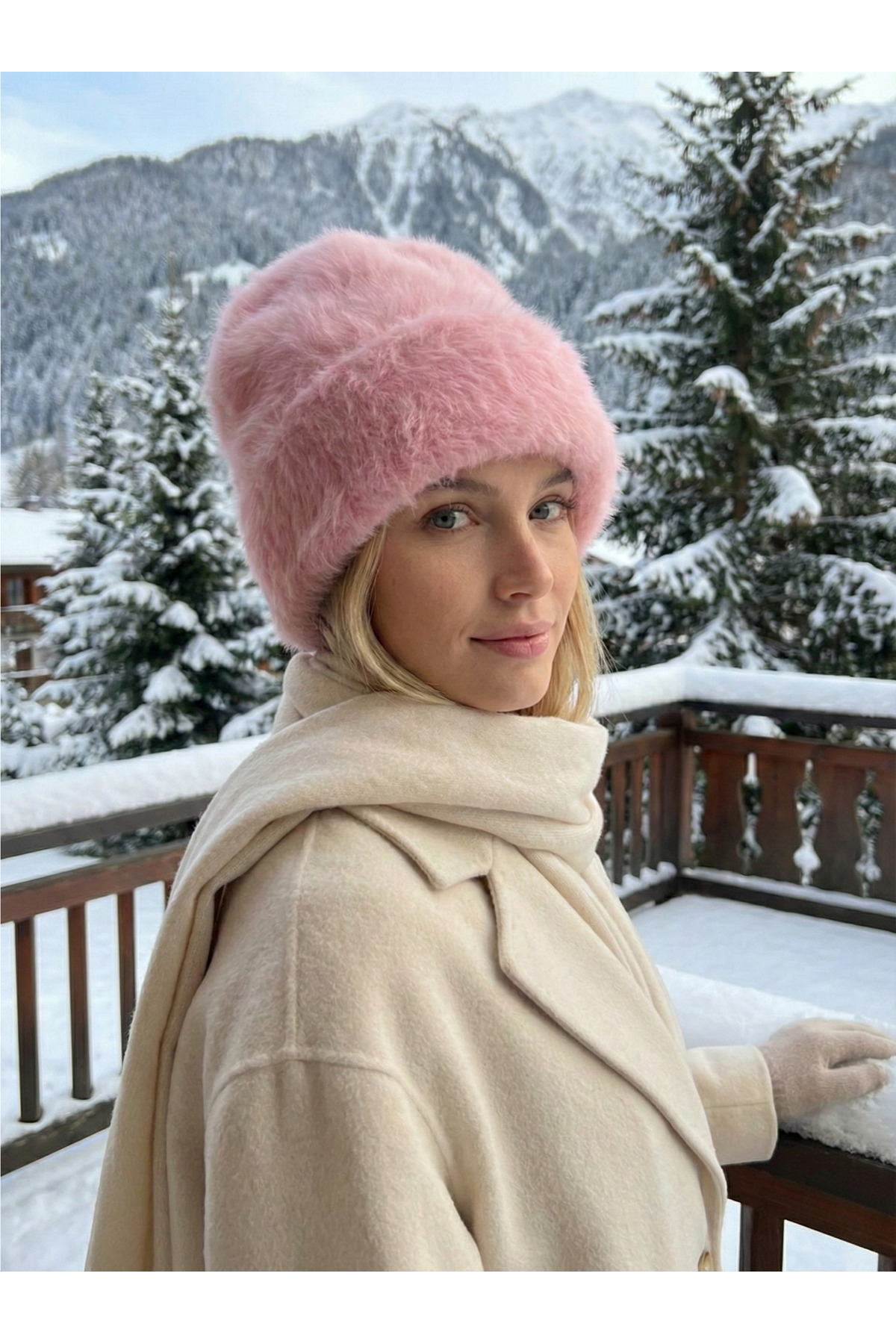 Luminos Butik Kadın Pudra Yünlü Peluşlu Bere BERE1146