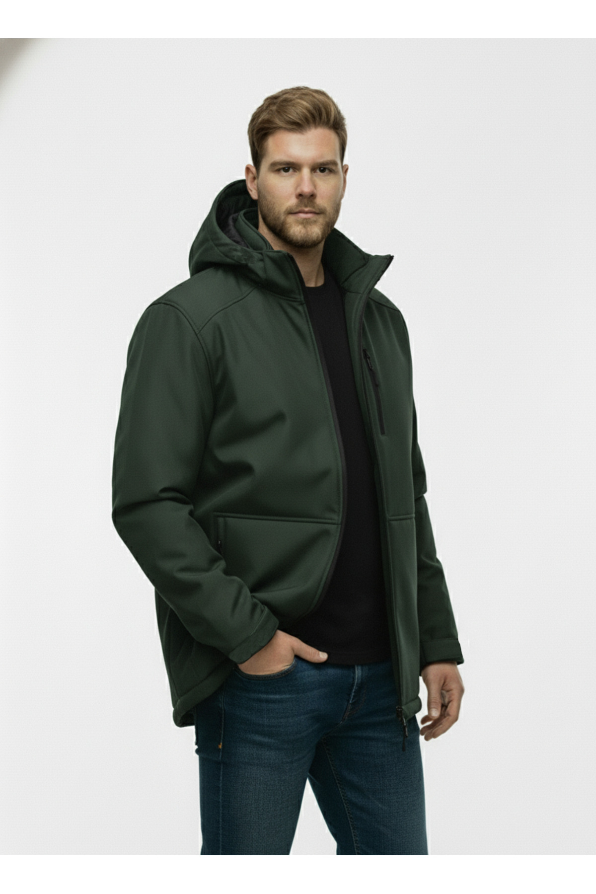 Lifeguard Büyük Beden Softshell Su Geçirmez Kapuşonlu Erkek Kaban 3XL-8L görsel 2
