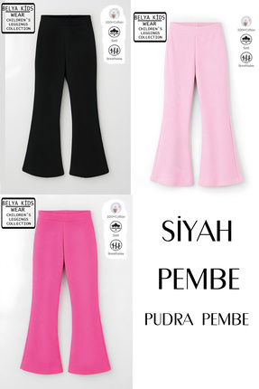 Belya Kids Wear 3 Lü Paket Pamuğa Pamuk Kız Çocuk Fitilli Tayt