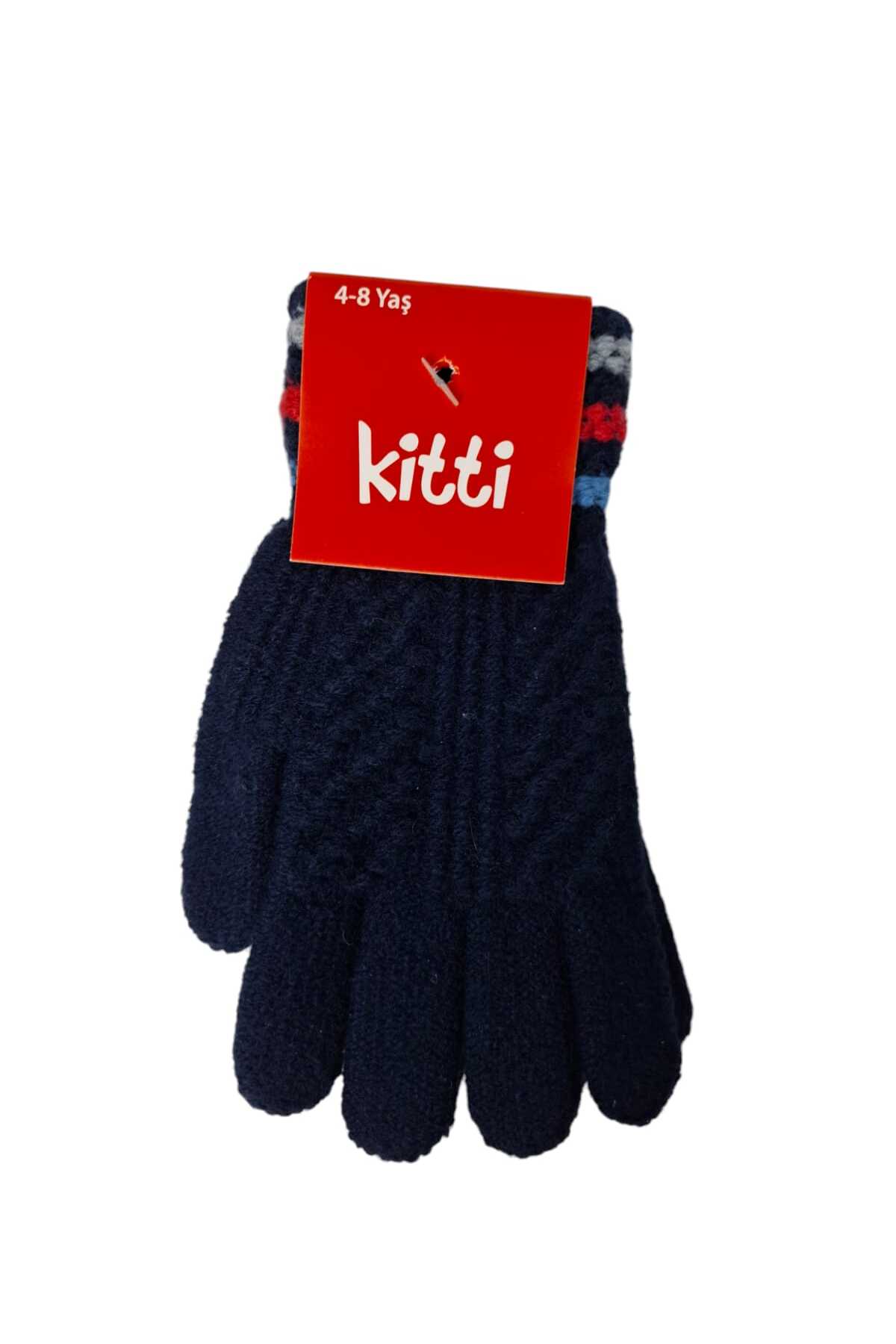 Kitti Spteks Kitti 4-8 Yaş Erkek Çocuk Lacivert Renk Çizgili Örme Eldiven fotoğrafı 6 (önizleme)