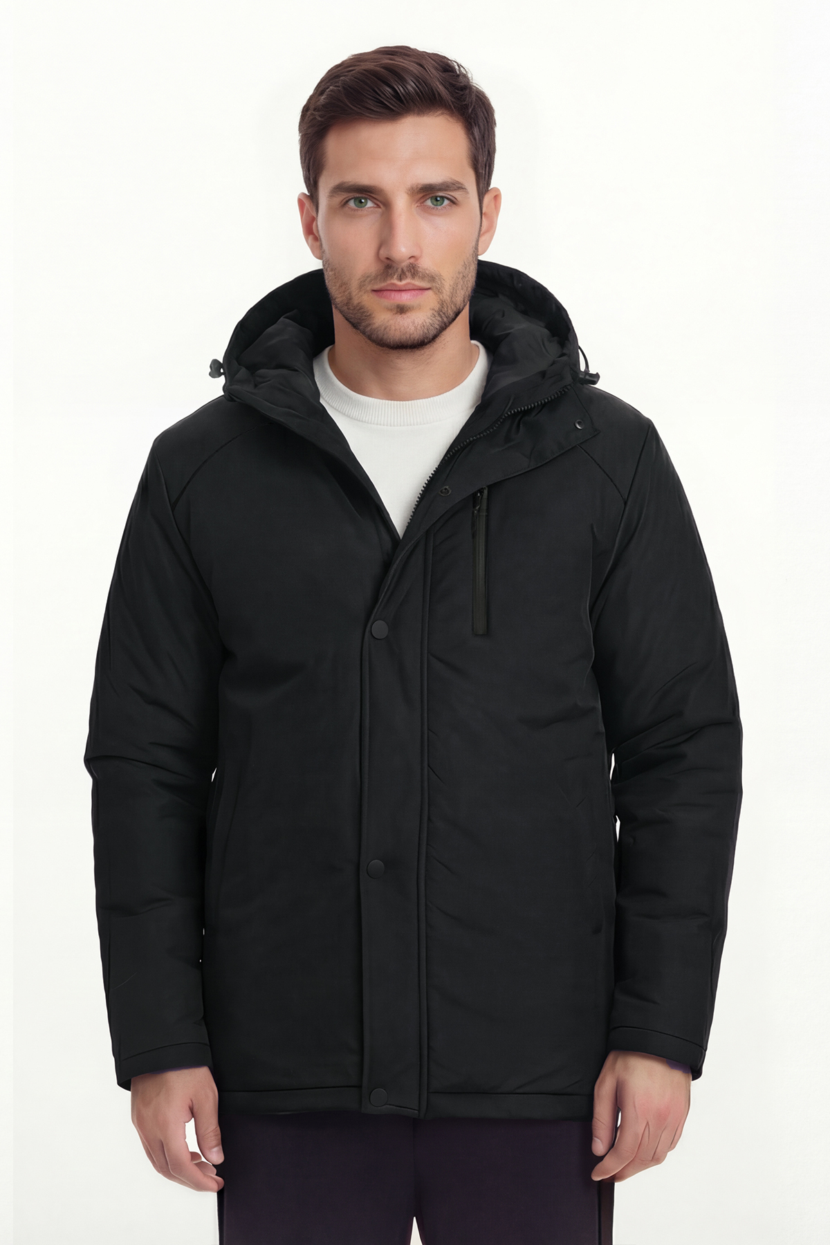 D1fference  Erkek Kışlık Parka Sıcak Tutan Dolgu Kalın İç Astarlı Su İtici Rüzgar Geçirmez Kapüşonlu Parka Mont - Görsel 2