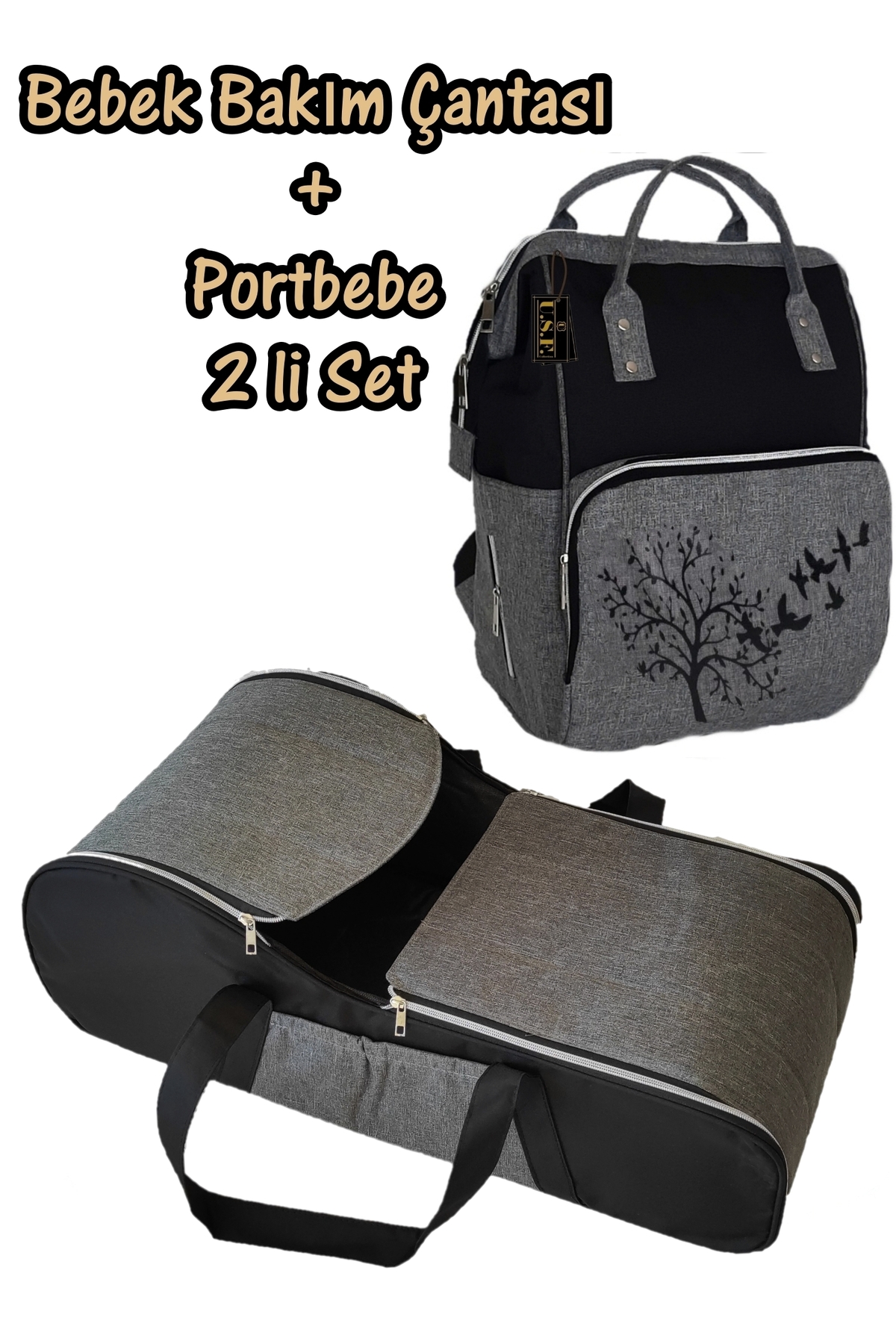 USF Portbebe Ana Kucağı Puset Bebek Taşıma Anne Bebek Bakım Çantası 2 Li Set fotoğrafı 3 (önizleme)