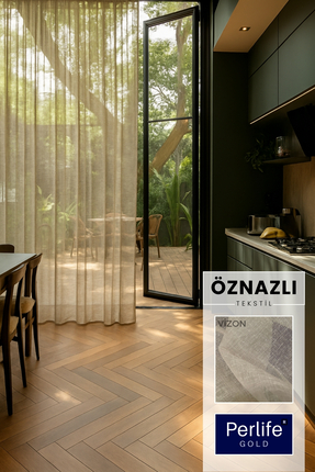 Perlife Gold ® Keten Tül Perde Sık Pile Düz Modern Şık Salon ve Oturma Odası ...