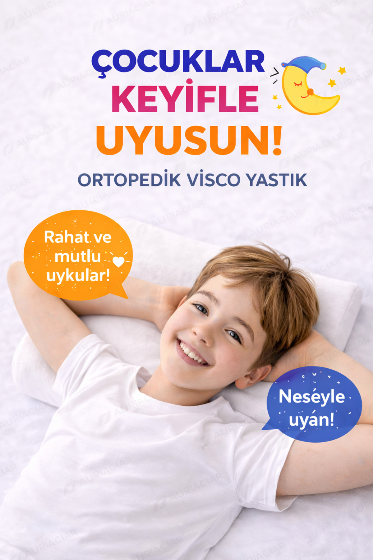 Auracar Çocuklar İçin Ortopedik Visco Yastık Boyun Destekli Terletmeyen Ergonomik Uyku Yastığı fotoğrafı 3 (önizleme)