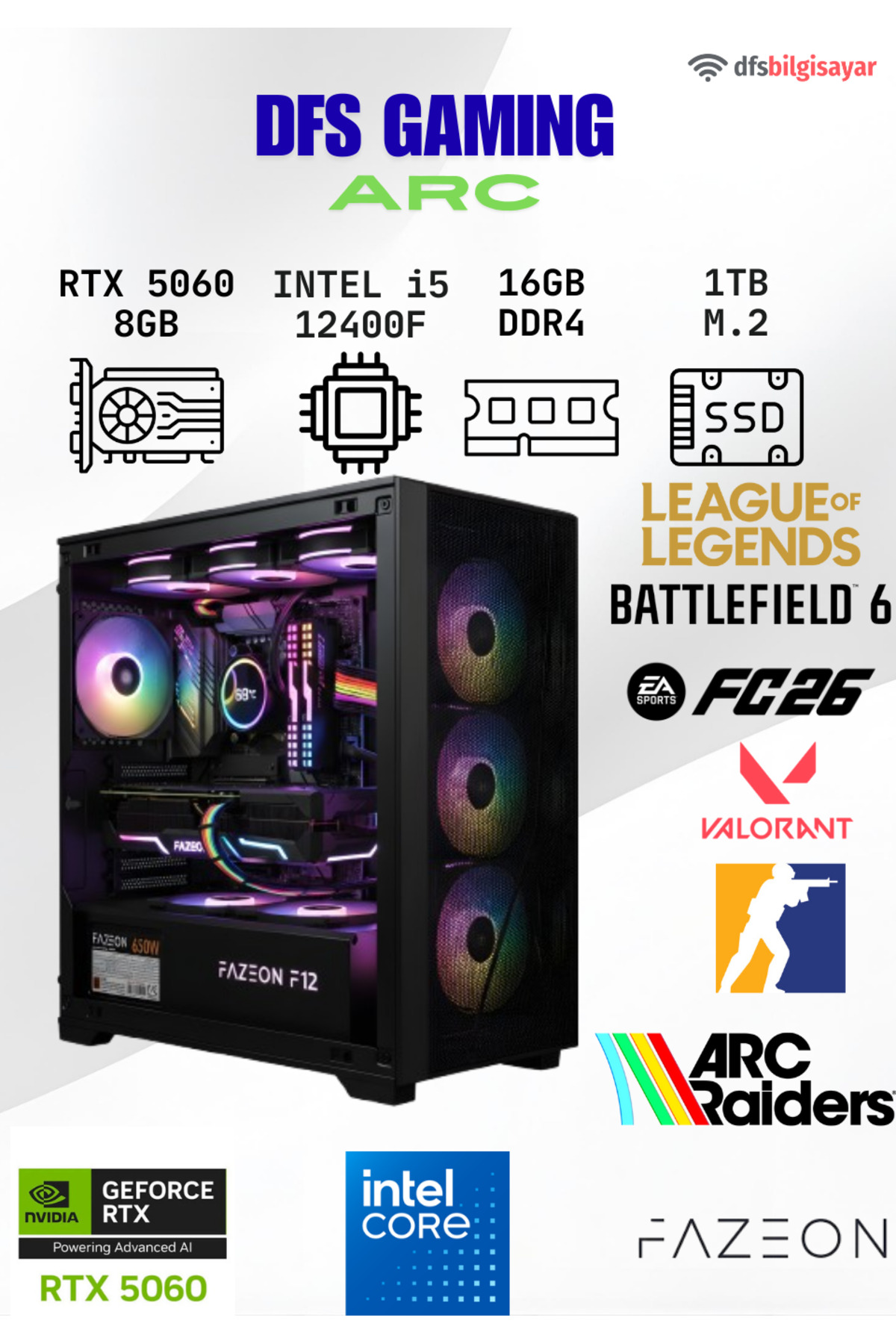 i5-12400F GTX1070 メモリ16GB 1TB NVMe SSD FAZEON DFS Gaming ARC INTEL I5 12400F-H610M-RTX 5060 8GB-16GB DDR4