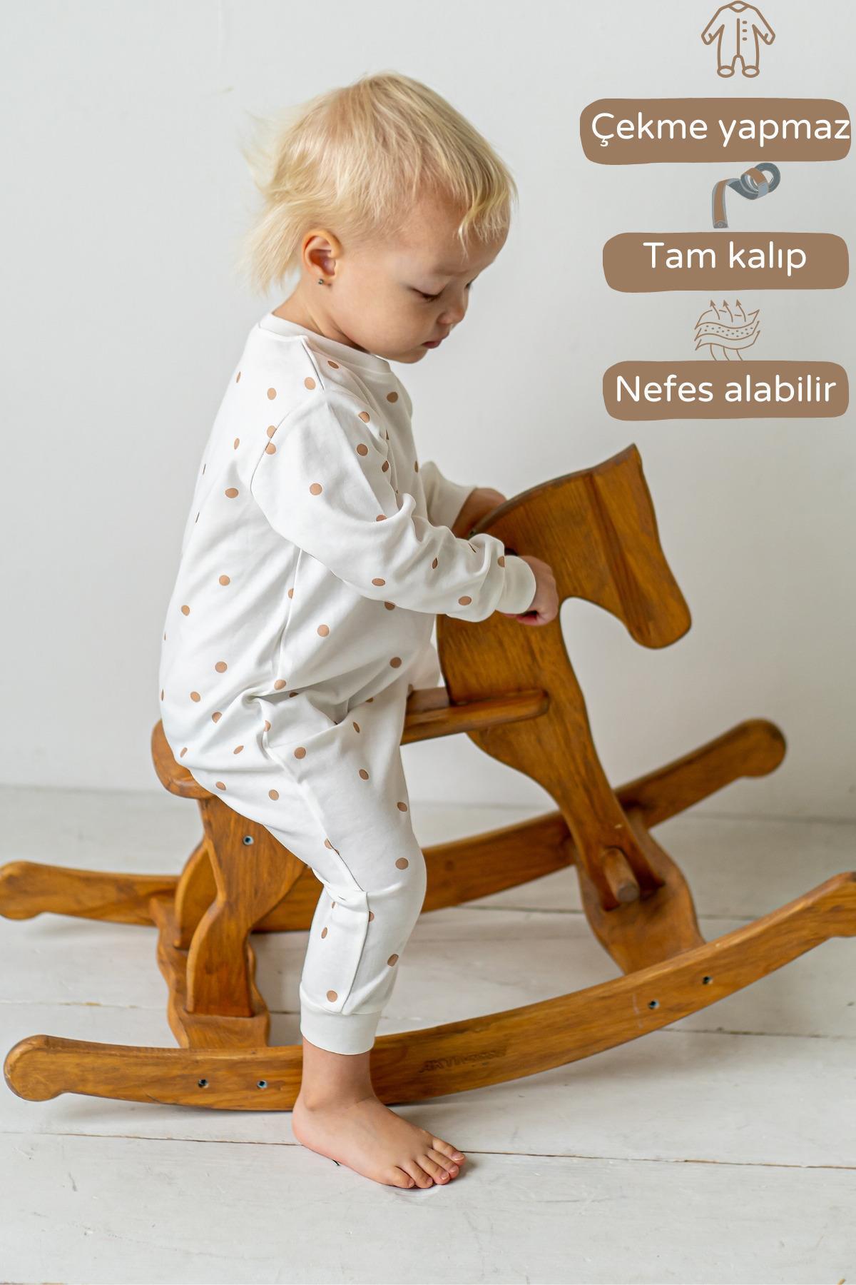 Vauva Bebek Çocuk Kız Erkek Baskılı Tulum Mevsimlik Uzun Kollu Lastikli Tulum fotoğrafı 3 (önizleme)