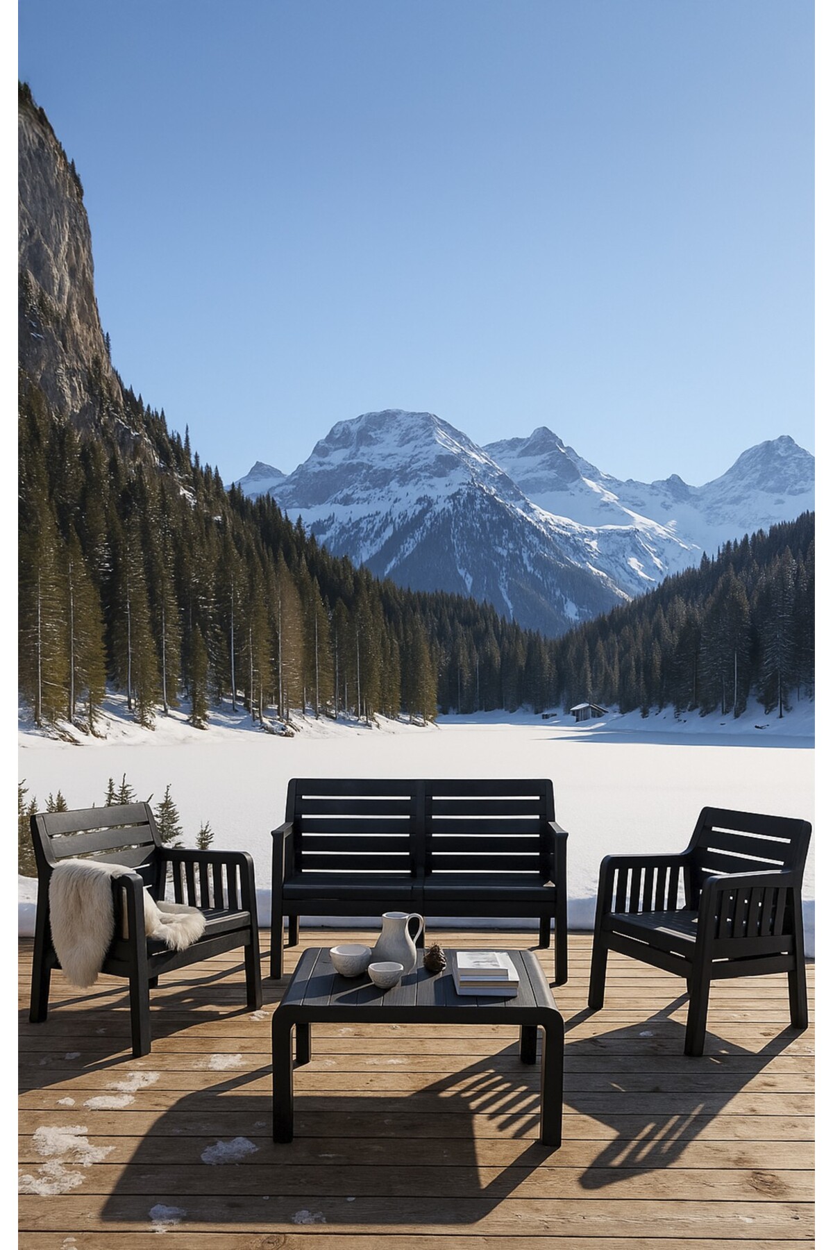 Lara Cushionless 2+1+1+S Garden Tea Set Terrace Furniture - Anthracite