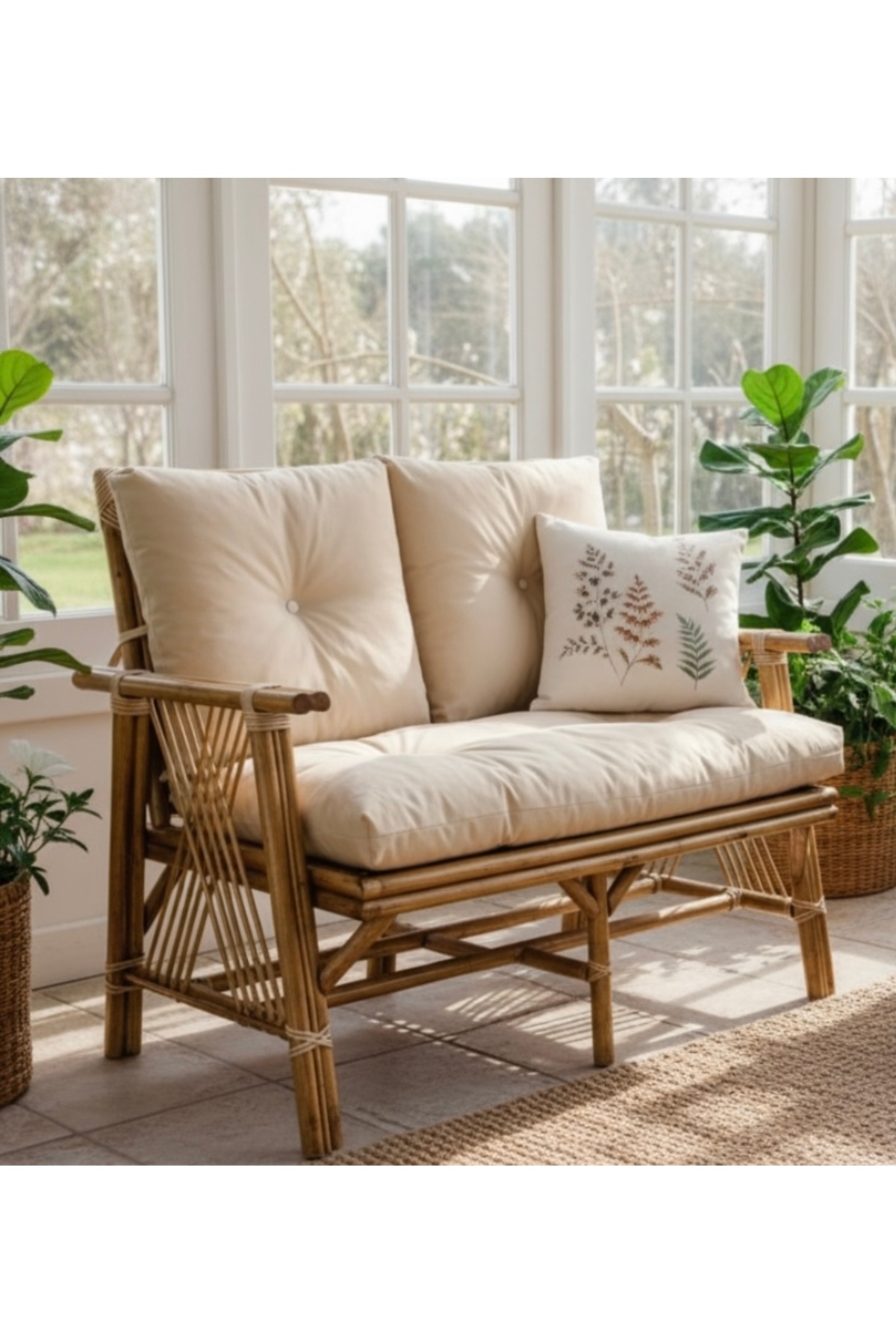 Bamboo 2 Seater Balcony Garden Terrace Furniture Sofa