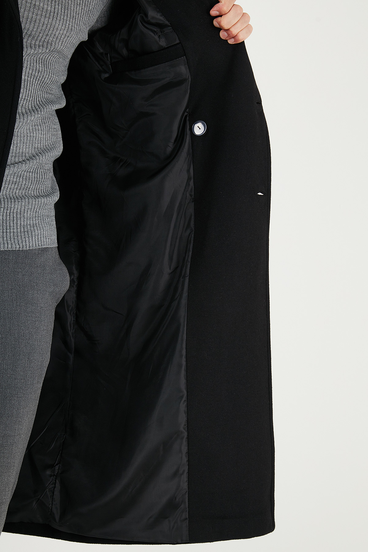 Buratti  Loose Fit Kruvaze Yaka Uzun Astarlı Kaşe Kaban Erkek KABAN 681003 - Görsel 7