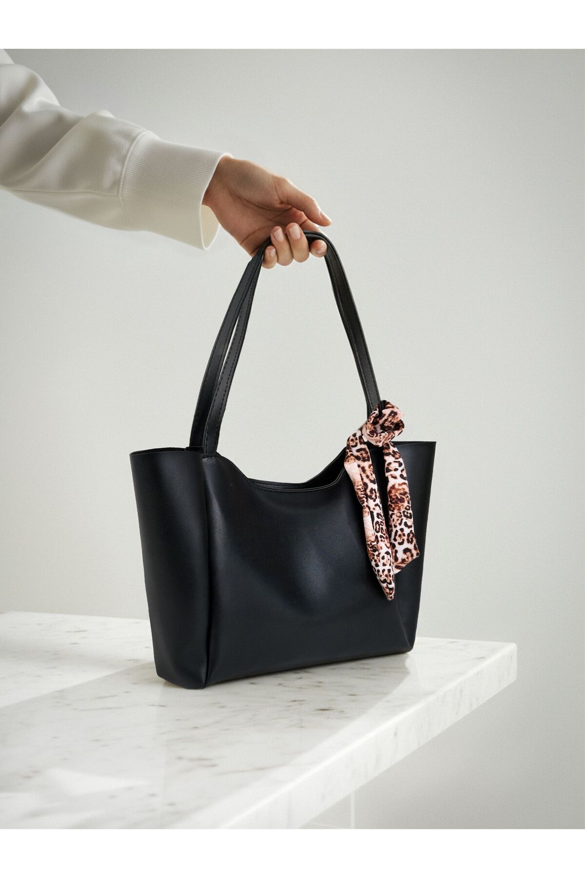 Kontes  Kadın fularlı Fermuarlı Shopper El Ve Omuz Çantası - Görsel 5