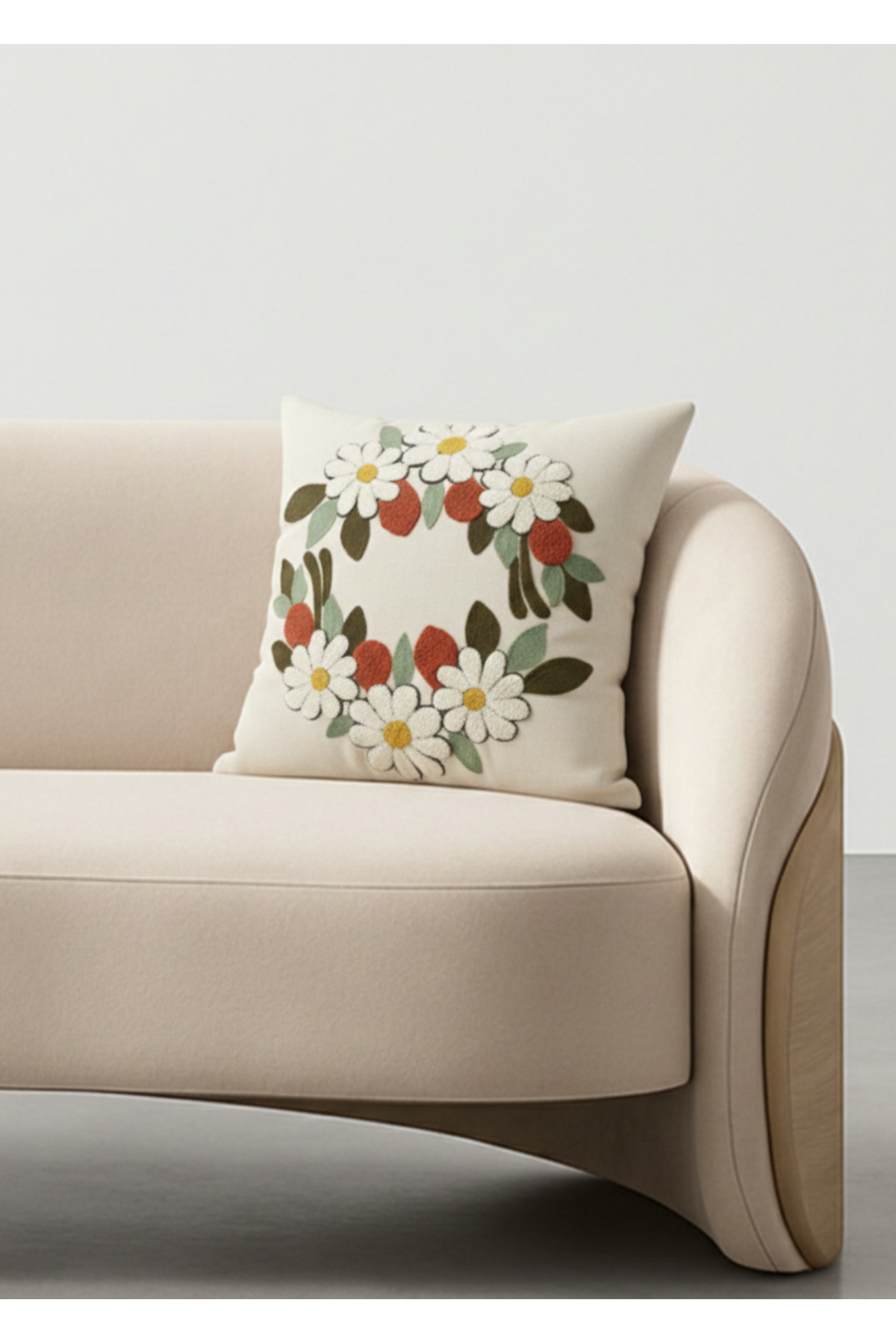 غطاء وسادة من قماش الأوليفين مطرز بتفاصيل زهور من...