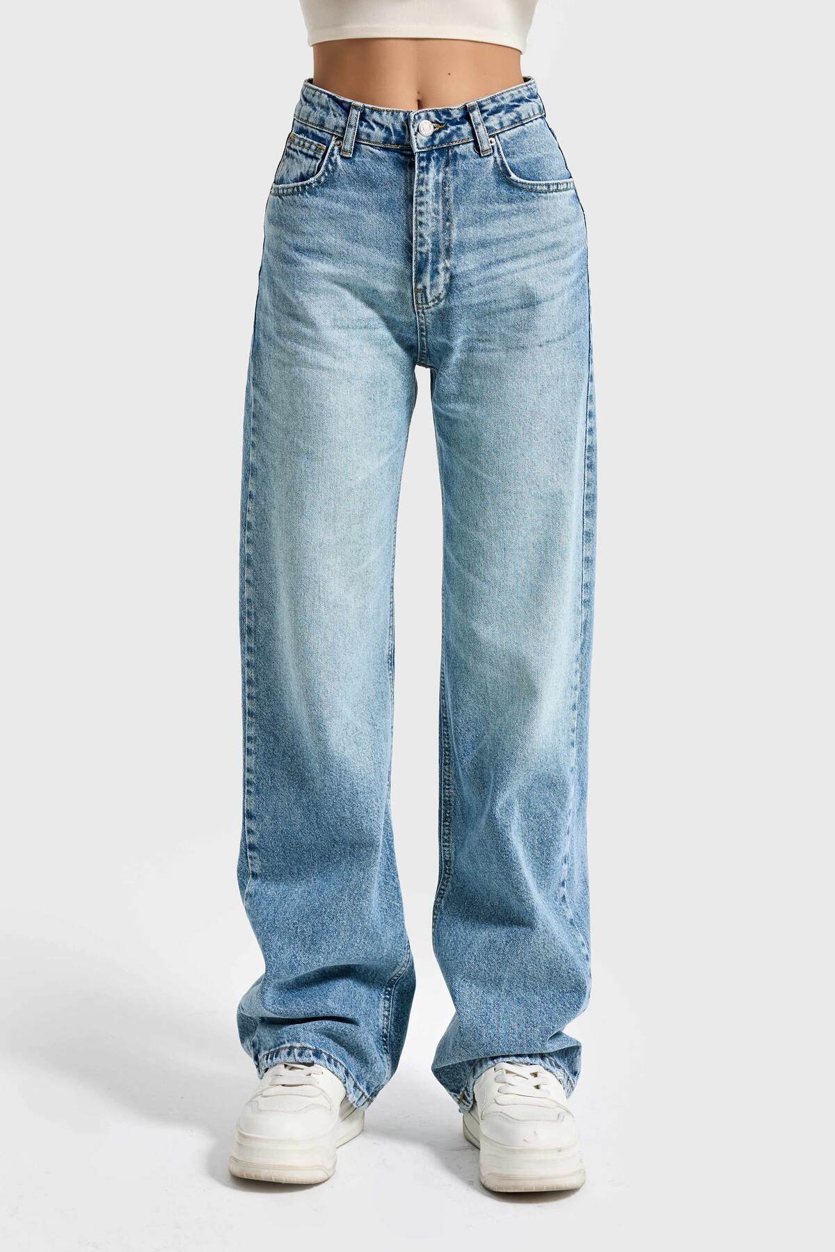 it's basic  Kadın T.Kot Rengi Doris 4s5-80 Straight Fit Yüksek Bel %100 Koton İç Boy 80cm Denim Jean - Görsel 4