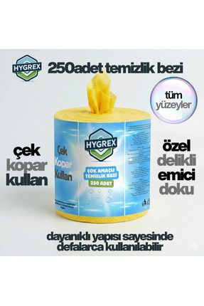 HYGREX Çok Amaçlı Temizlik Bezi 250 Adet Sarı Bez Suya Dayanıklı Toz Bezi Kul...