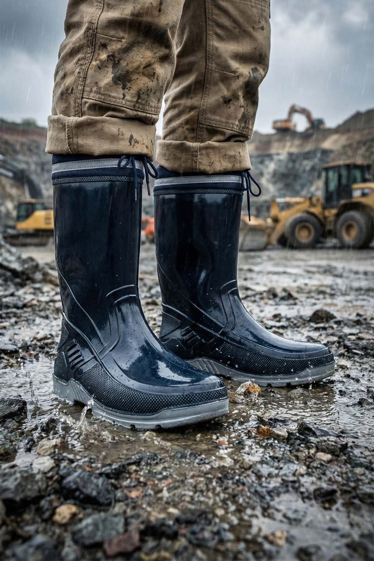 Gezer  Erkek Kışlık Boğazdan Bağcıklı PVC Su Geçirmez Çizme