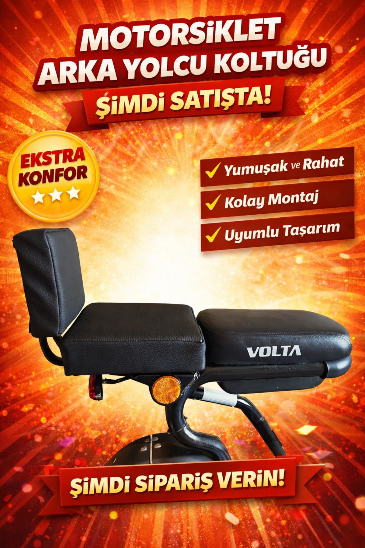 Volta Vsm Koltuk Sırt Dayamalı - Deri 1.Sınıf Kalitesi - Elektrikli Bisiklet - Motosiklet
