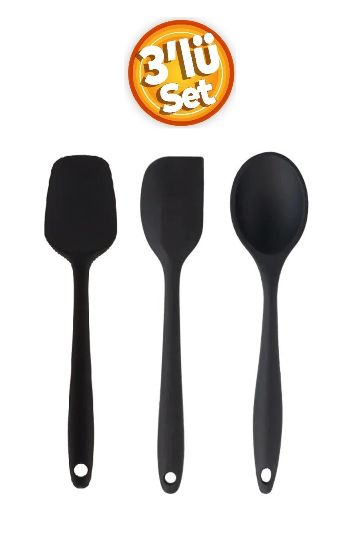 Large Size Fireproof Non-Stick Boots Non-Silicone Spatula Spoon Set 3 Pieces Black Color