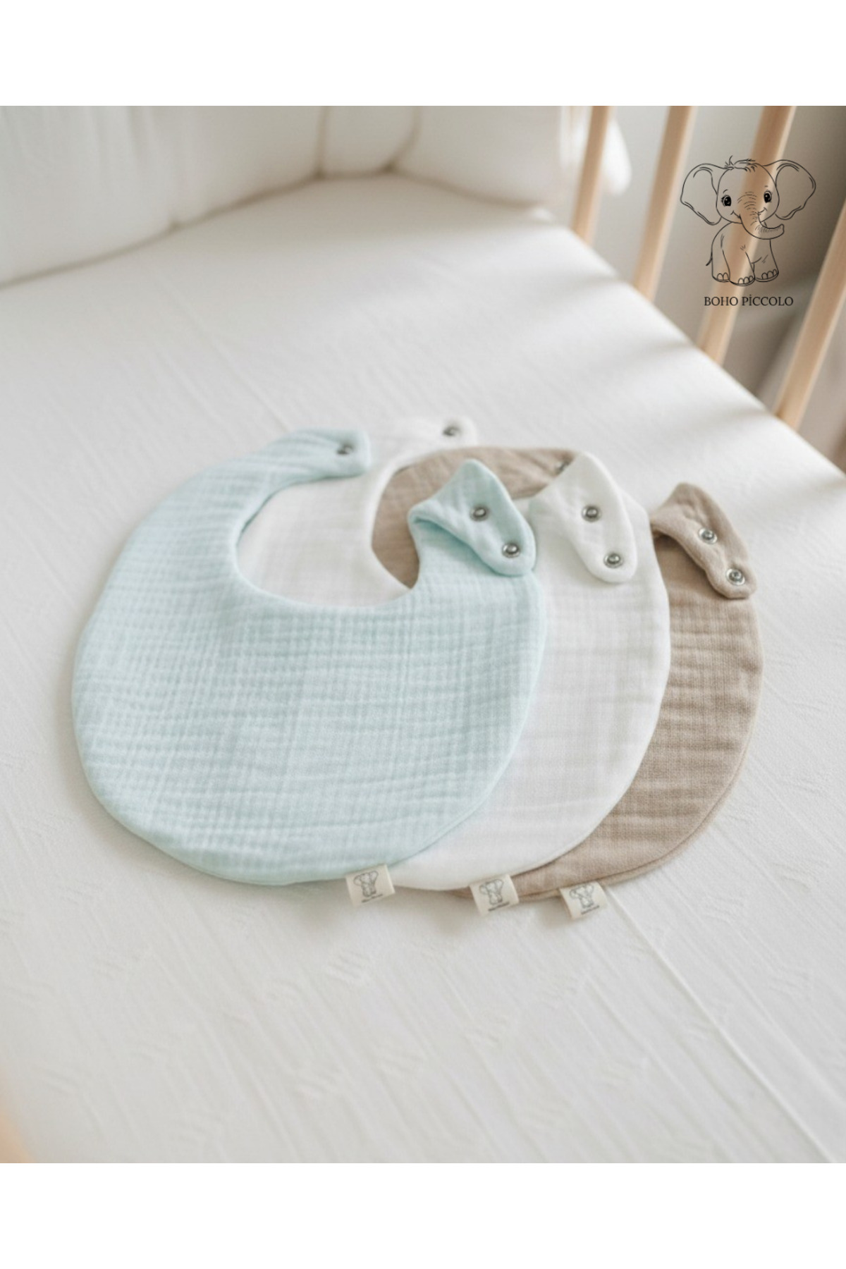 Boho Piccolo Oval 3'lü %100 Pamuk Müslin Bebek Mama Önlüğü / Yakalık / Salya Önlüğü fotoğrafı 6 (önizleme)
