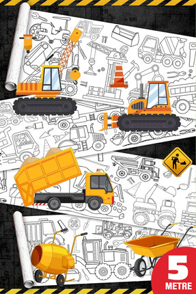 SinaTicaret İnşaat Araçları Seti Tır Vinç Kepçe Dev Boyama Kağıdı Boyama Rulo...