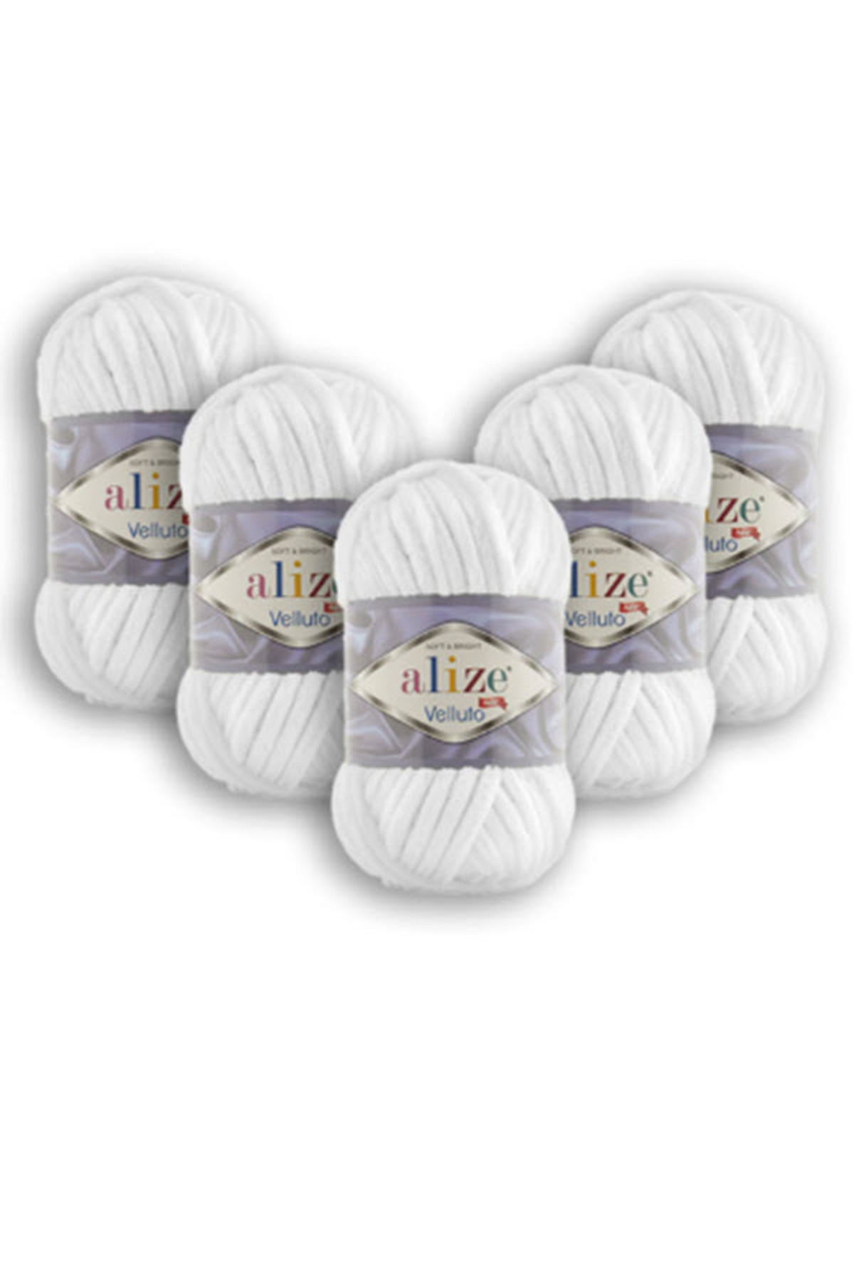 ( 5 Pieces ) Velluto Velvet Hand Knitting Rope 5-Pack (5X100 GR) 55 White 100 g 68 Meters