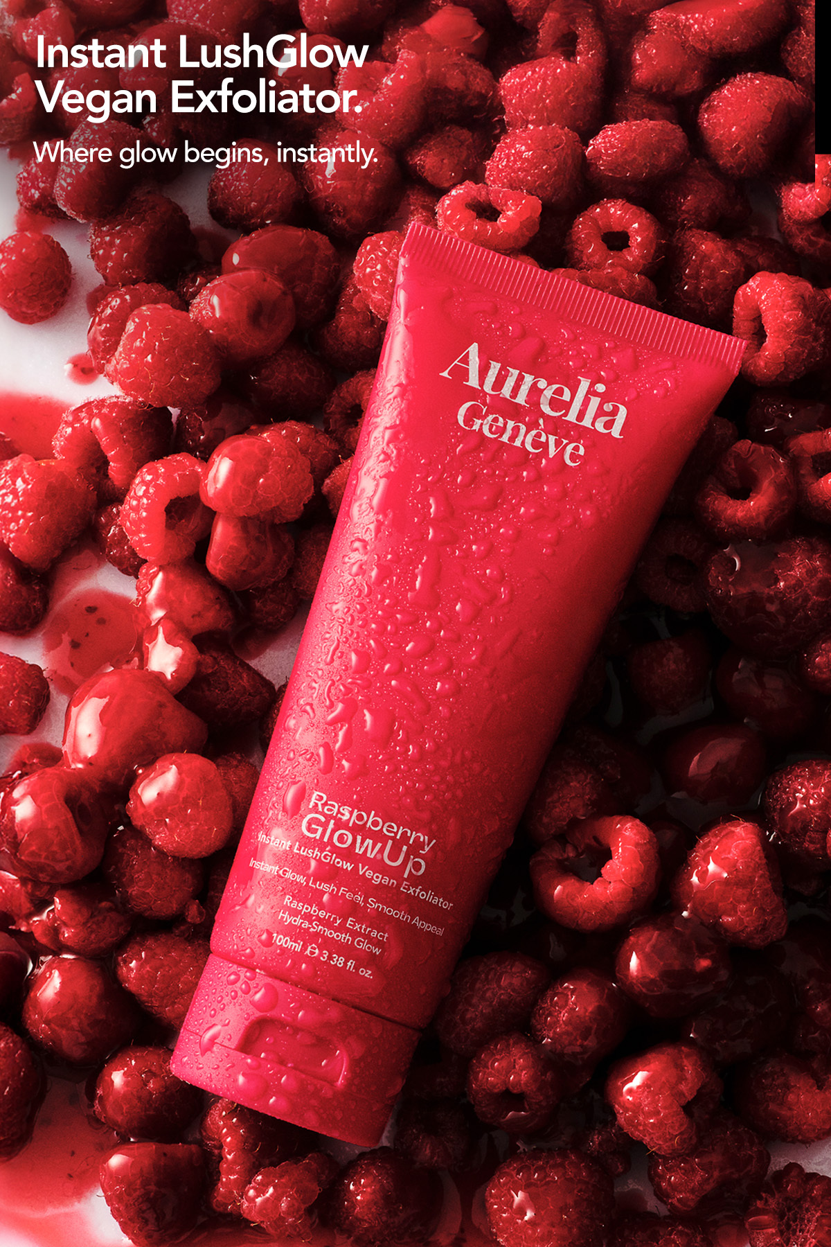 Raspberry GlowUp Instant LushGlow Vegan Exfoliator - Cildi Derinlemesine Arındıran & Işıltı Kazandır — AG728 — تصویر 6 از 9