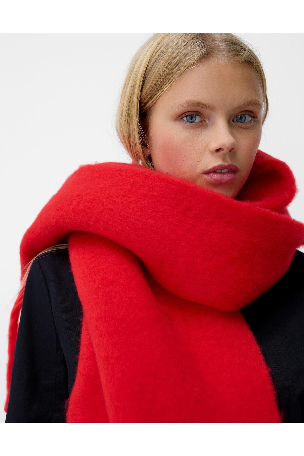 novon  Klein Soft Touch Püskül Detaylı Yün Dokulu Premium Saçaklı Puffy Mikasa Atkı (195 x 45 cm) - Görsel 3