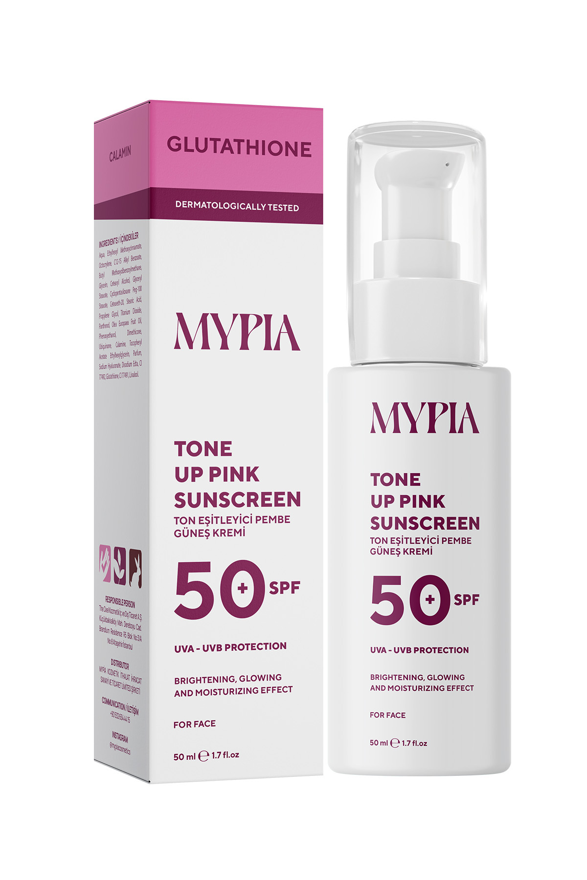 Leke Karşıtı Ton Eşitleyici SPF 50+ Glutatyon & Hyaluronik Asit Etkili Pembe Renkli Güneş Kremi 50ml — SPF50+1 — تصویر 2 از 8