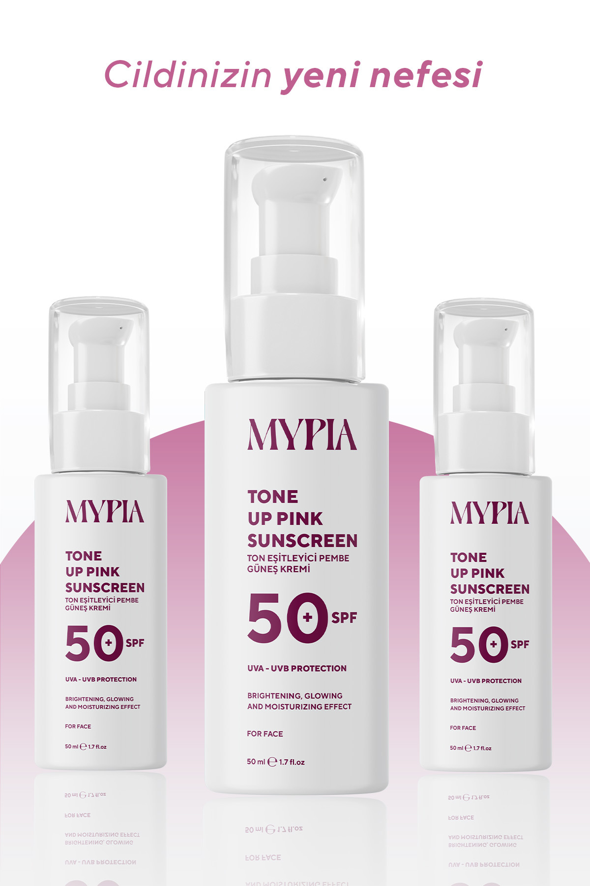 Leke Karşıtı Ton Eşitleyici SPF 50+ Glutatyon & Hyaluronik Asit Etkili Pembe Renkli Güneş Kremi 50ml — SPF50+1 — تصویر 8 از 8