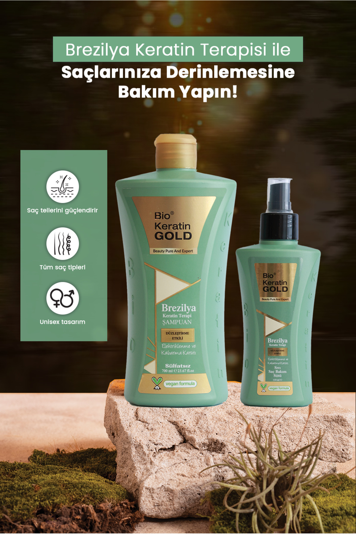 Brezilya Keratin Terapisi 2'li Set Tuzsuz Şampuan 700 ml Saç Bakım Sütü 150 ml — A2421 — تصویر 2 از 4