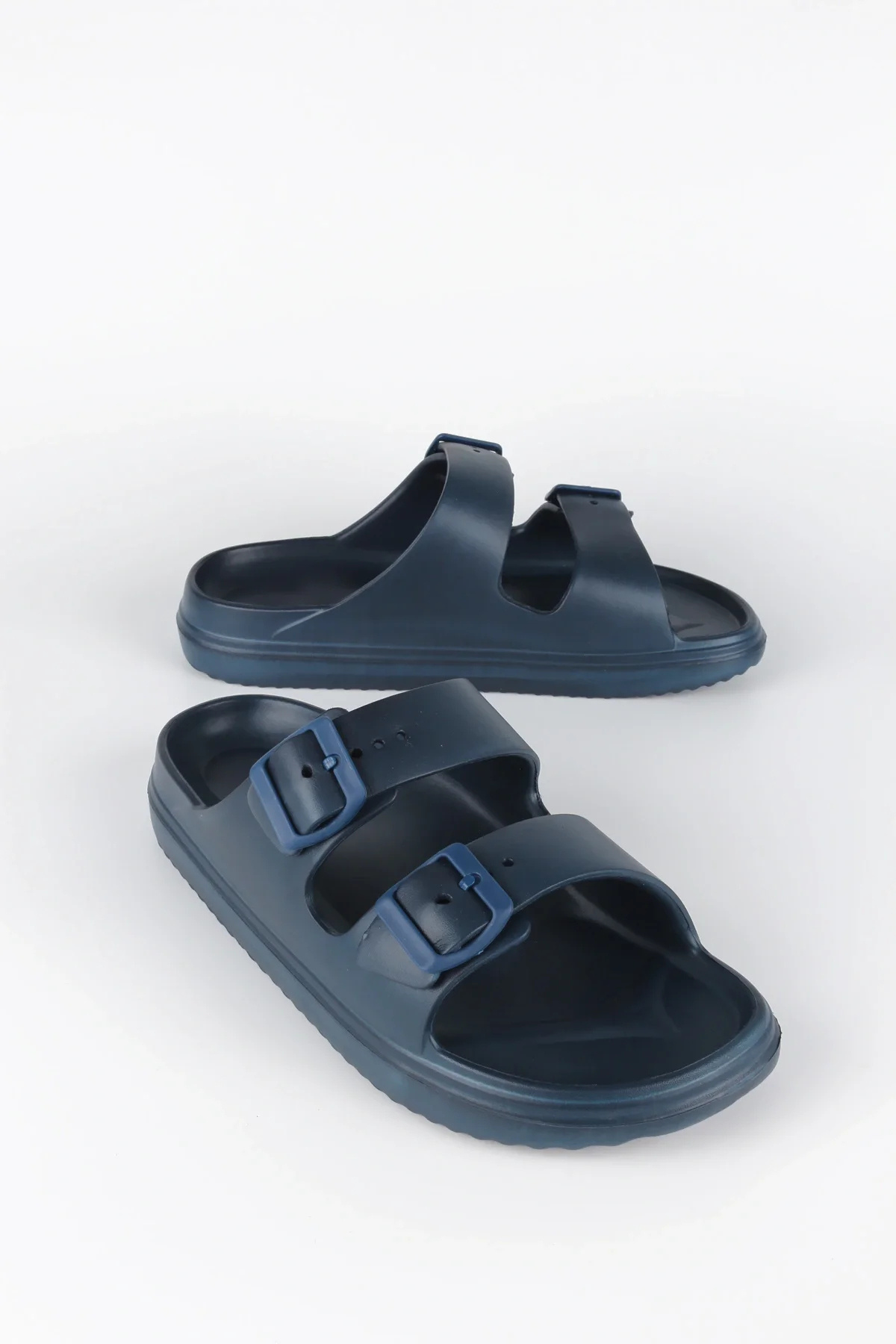 Anti-Slip Sole Adjustable Double Buckle Men's Lightweight Slippers with Massage Sole Navy Blue