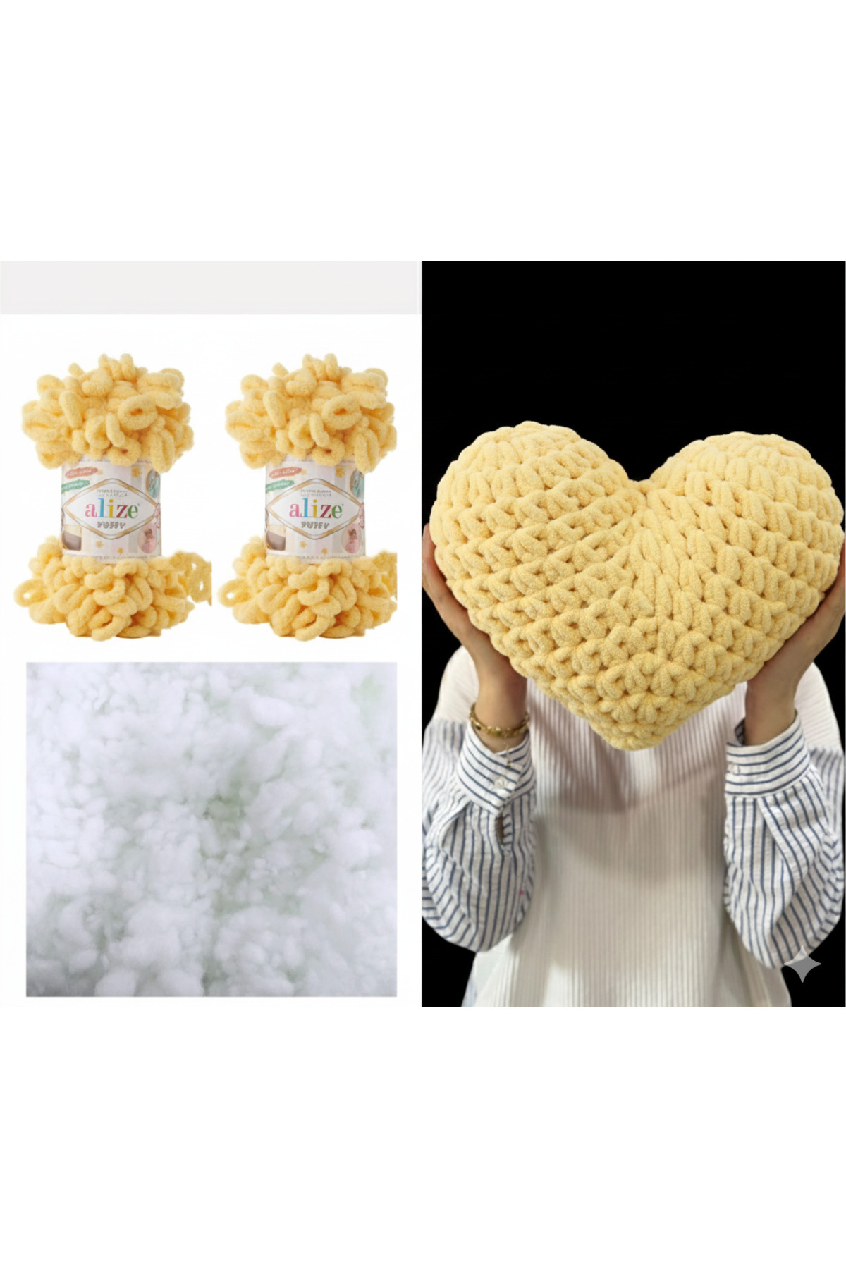 Heart Pillow Puffy Material 2 Pieces Puffy 509 Lemon And 200 Gr Beads Fiber Set