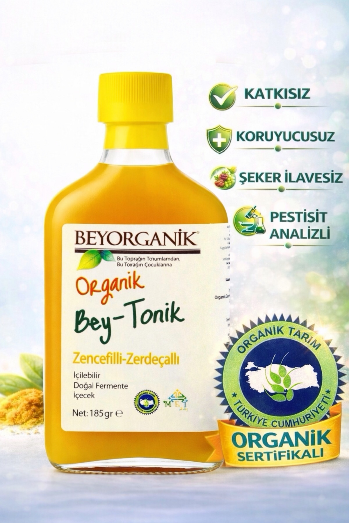 BEYORGANİK ORGANİK Bey Tonik (ZERDEÇALLI-ZENCEFİLLİ) 200 ml (PESTİSİT ANALİZLİ) fotoğrafı 2 (önizleme)